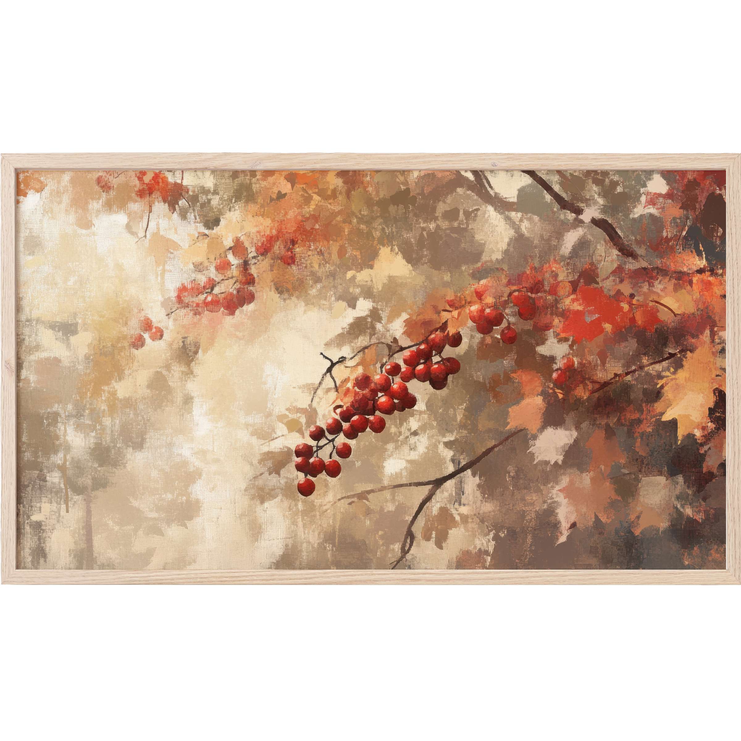 Autumnal branches with red berries in warm tones, textured impressionist style, tree Frame TV Art for refined spaces