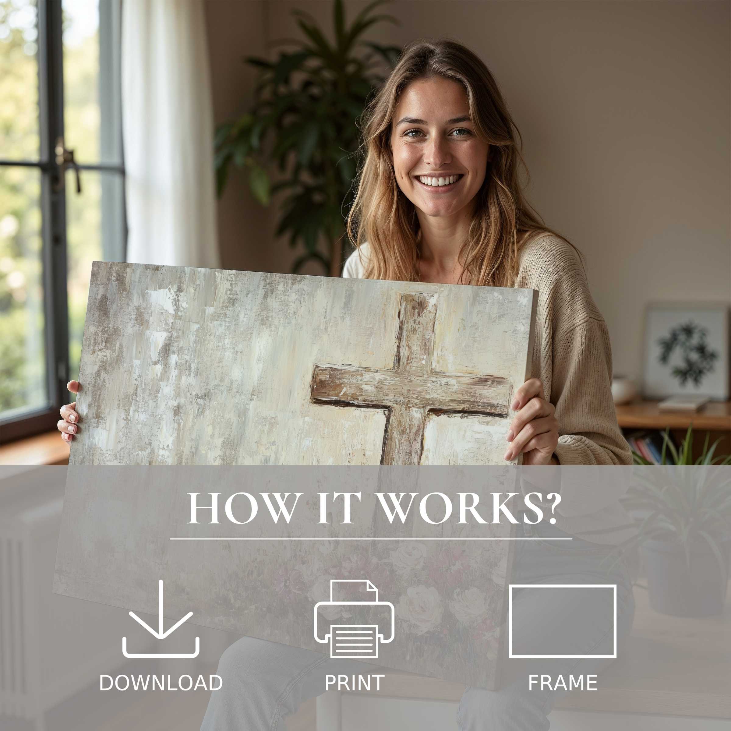 A serene moment of joy with Easter digital art print in soft neutral tones, elevating modern home elegance effortlessly