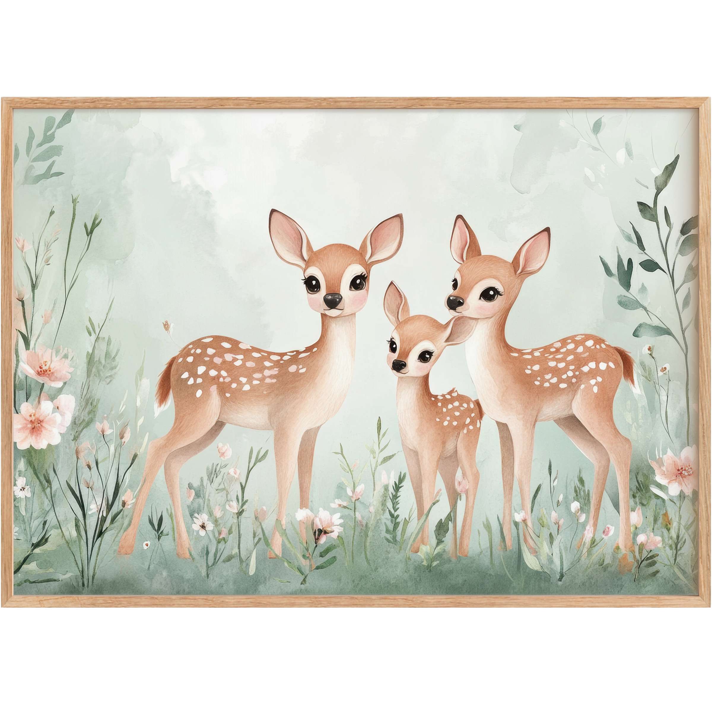 Whimsical nursery printable wall art featuring gentle fawns in soft pastels, creating a serene and tender atmosphere