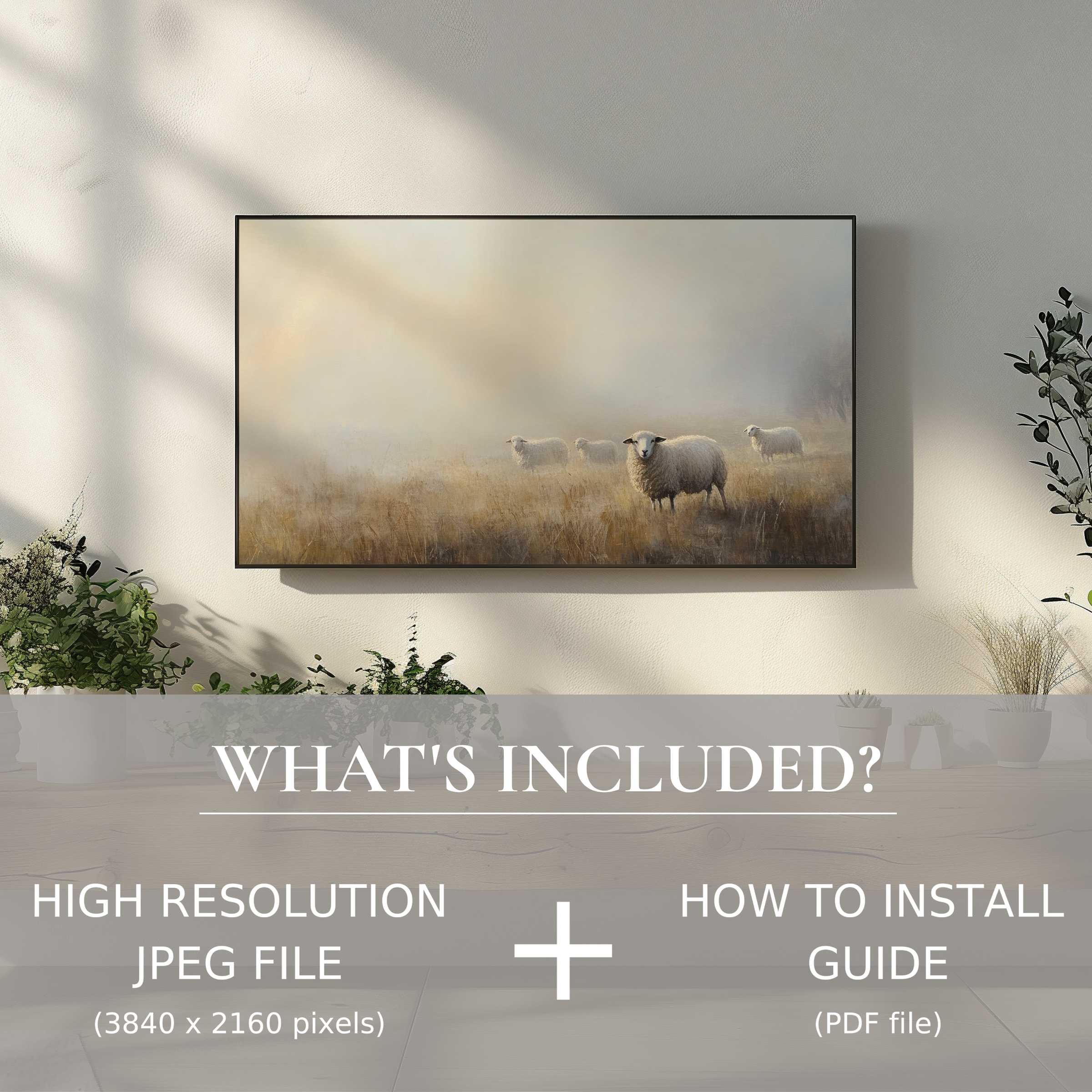 Elegant farmhouse digital TV art download with easy use, enhancing your living space with serene pastoral charm