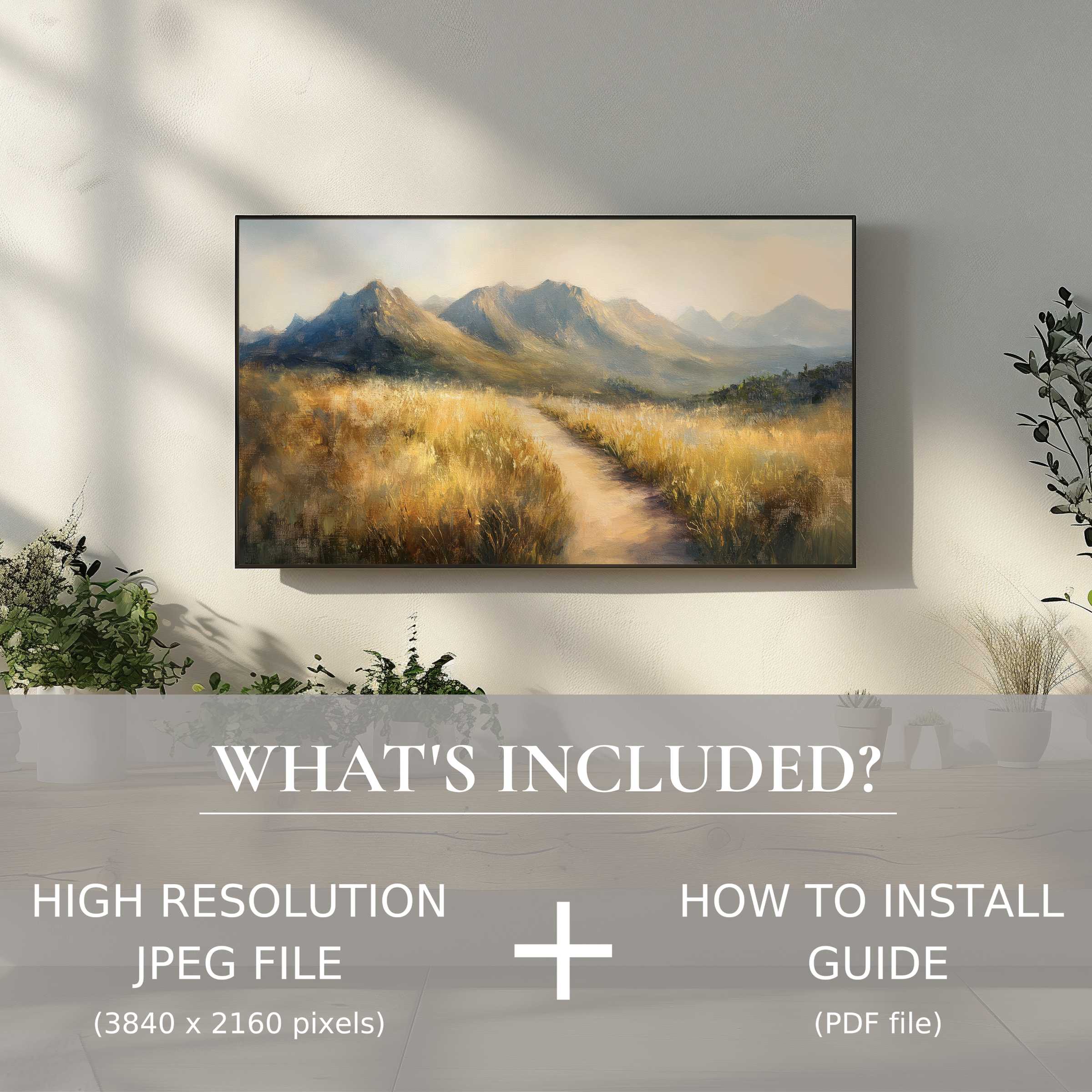 Elegant landscape digital TV art download with easy use, enriching your stylish living space with serene mountain views