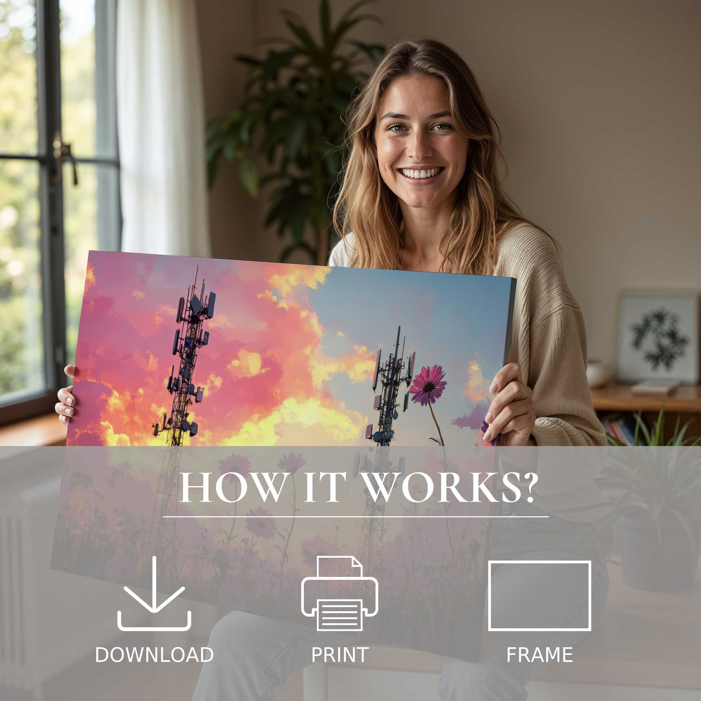 A joyful moment of artful connection in a modern home, embracing street art digital art print’s vibrant warmth