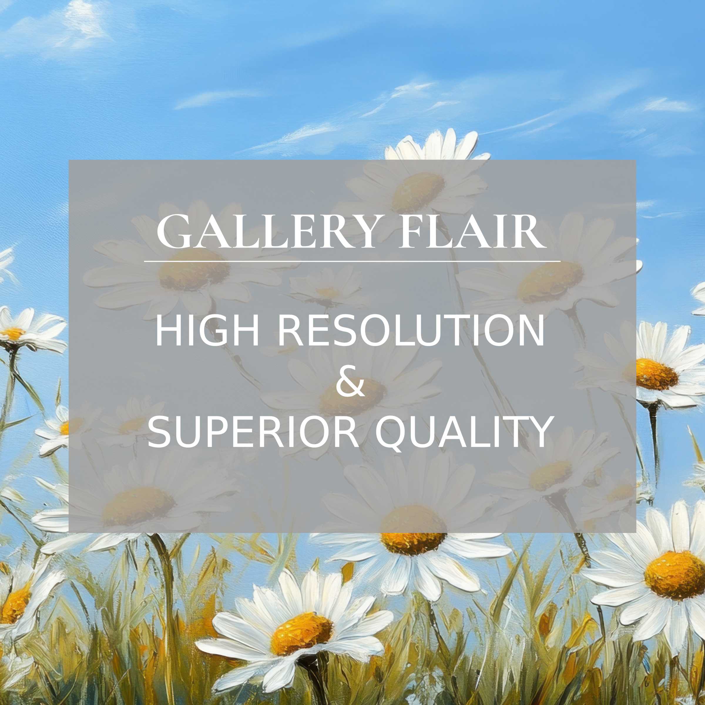 Radiant floral printable art of detailed daisies against a serene blue sky, elevating modern interiors with calming elegance