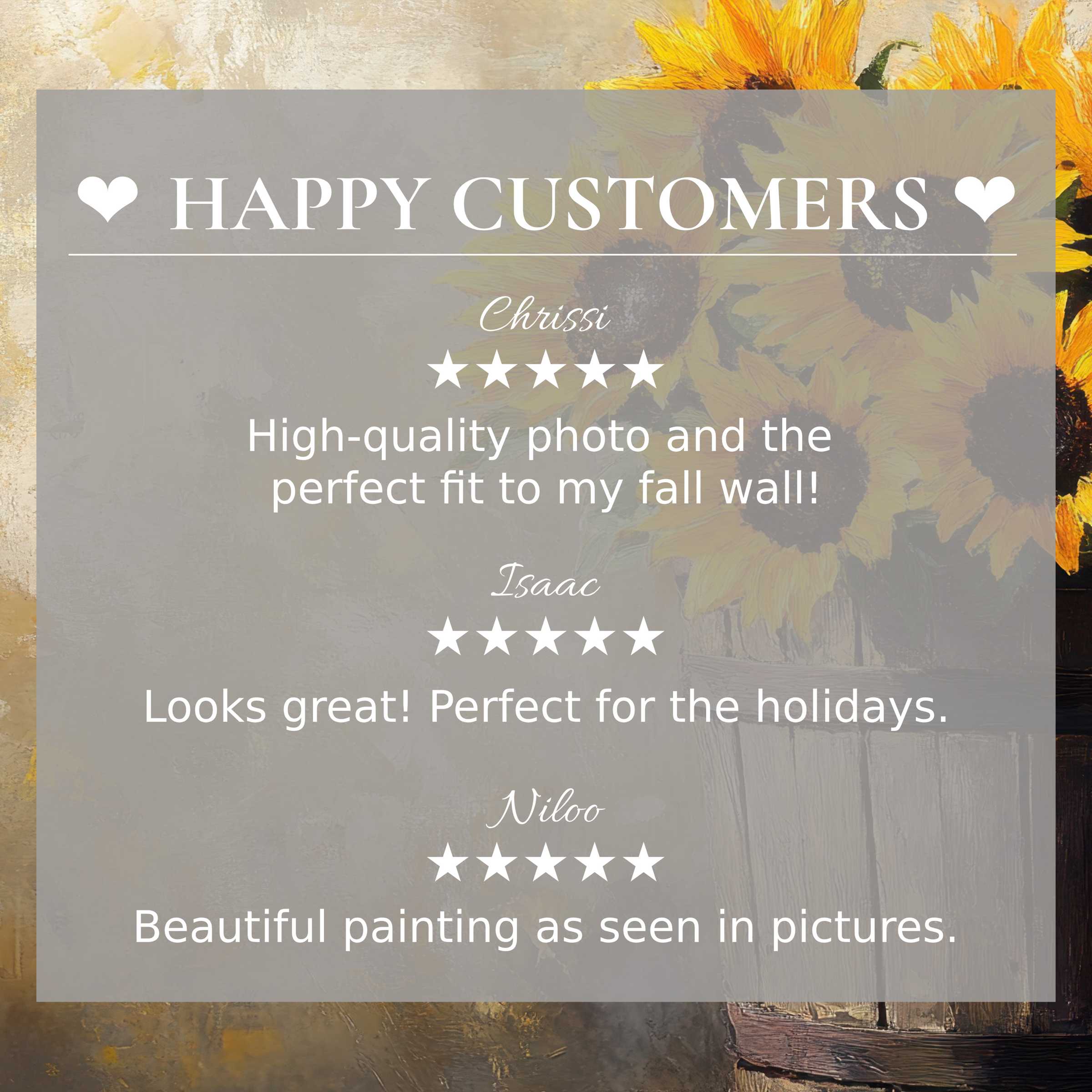 Happy Customers praise the farmhouse sunflower art for its quality, perfect fit, and beautiful, authentic design