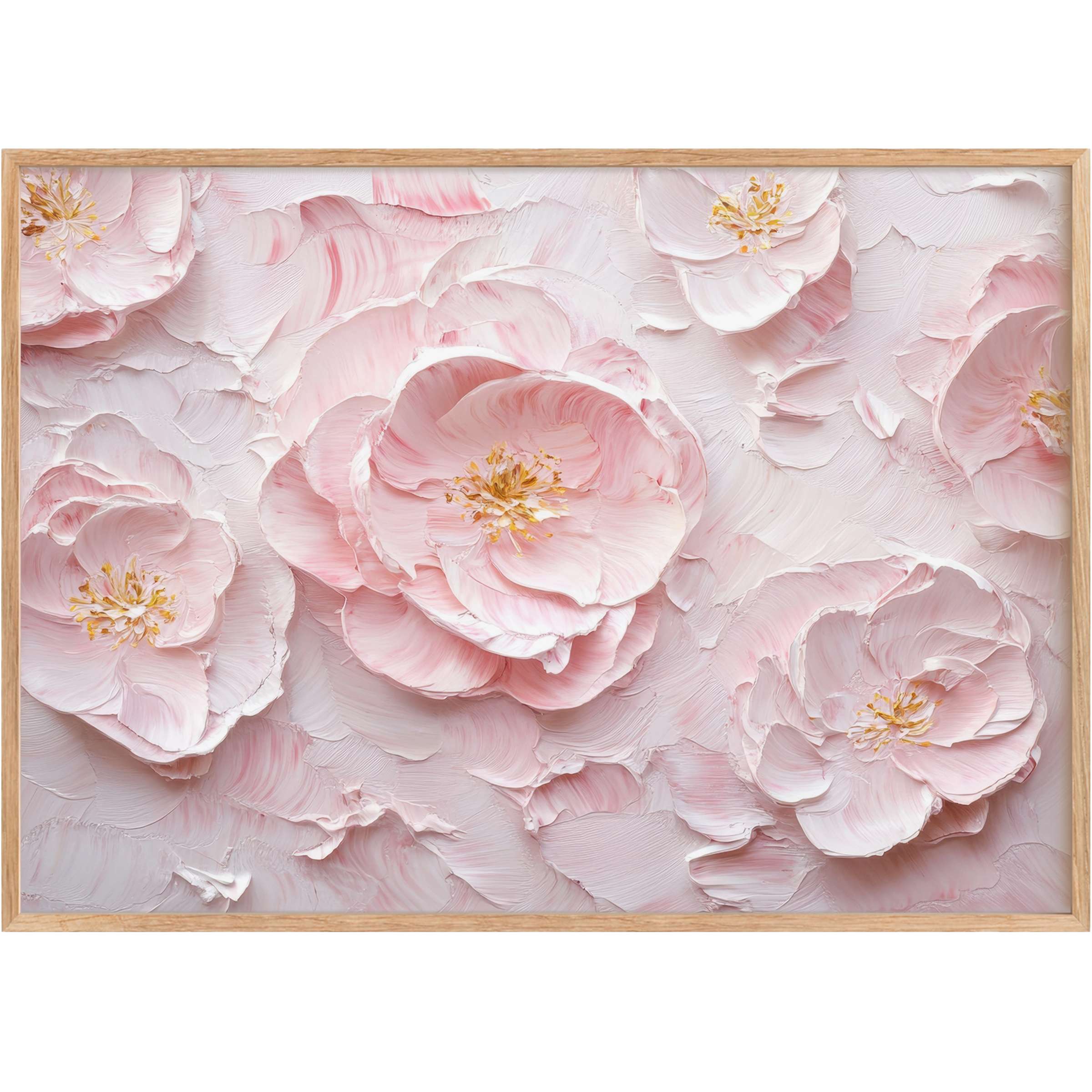 Botanical printable wall art with soft blush petals and golden accents, inspiring a serene, elegant ambiance in refined spaces