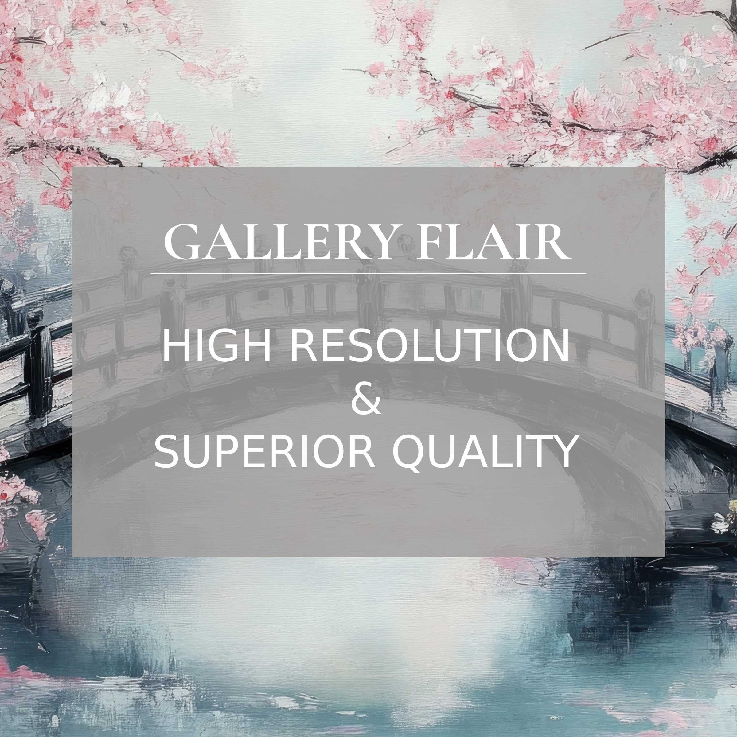 Serene tree printable art capturing delicate cherry blossoms over a bridge, rendered with refined detail to elevate modern interiors