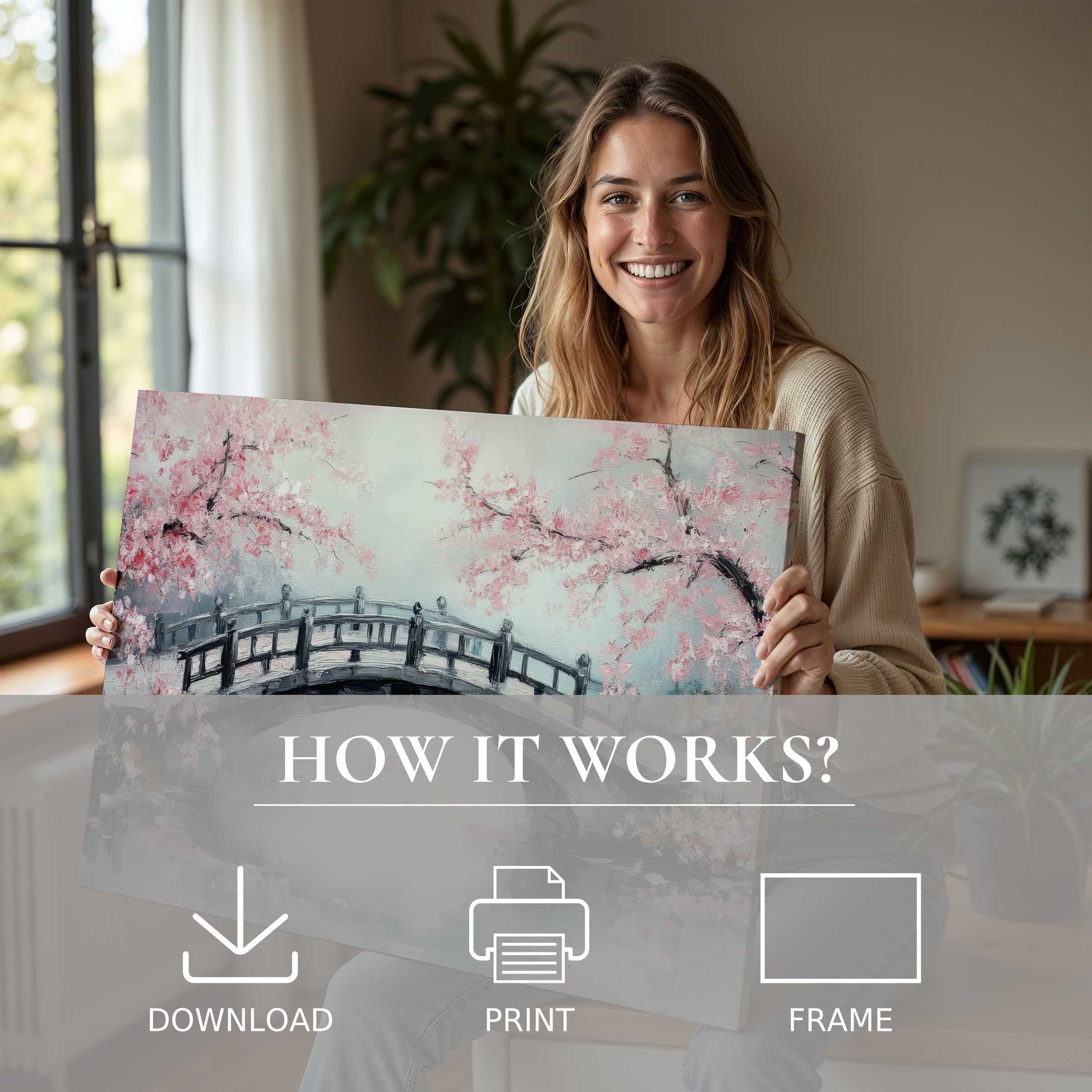 A serene moment of joy in a stylish home, showcasing a tree digital art print that elevates living spaces with effortless elegance