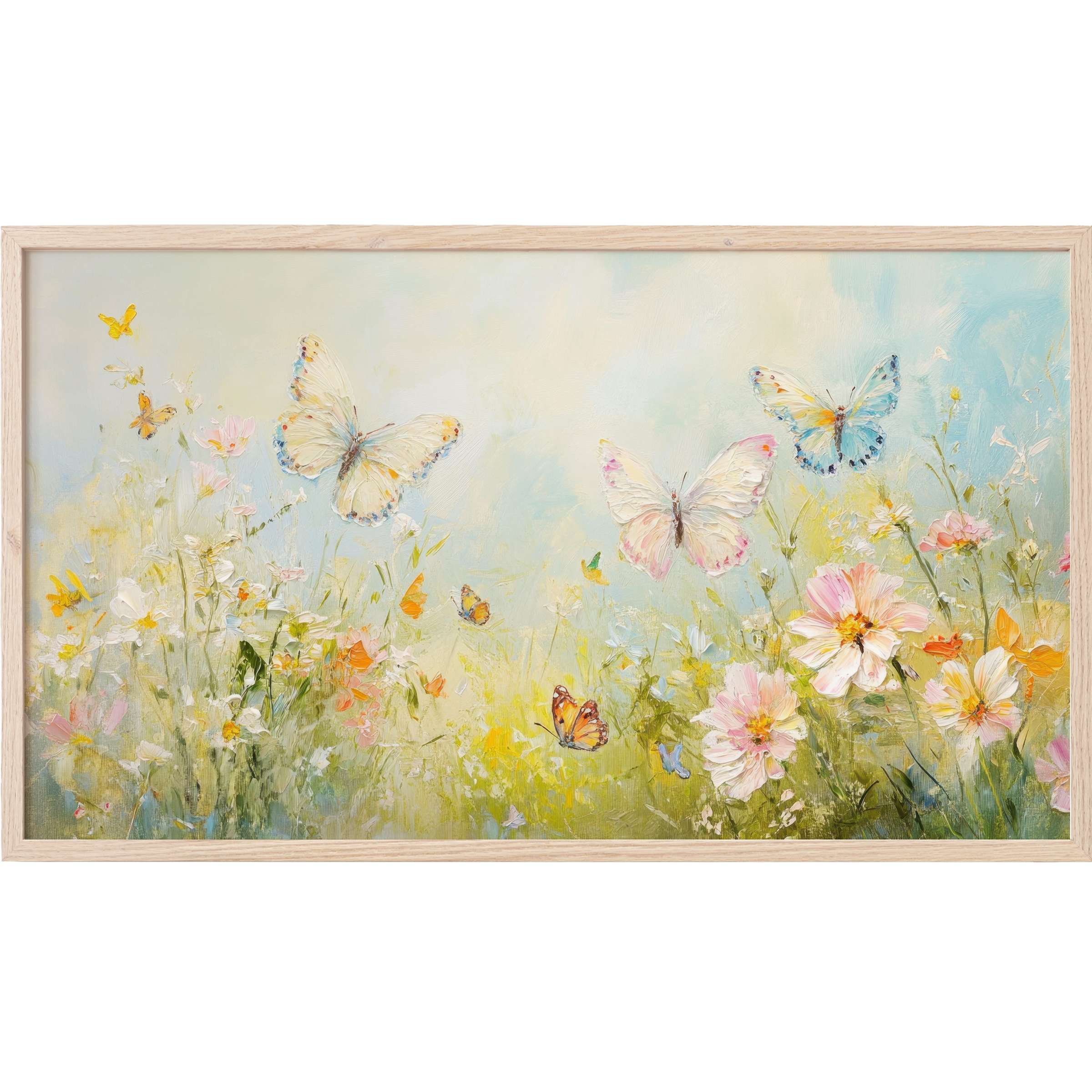 Elegant pastel butterflies and blossoms in soft blues and pinks, a serene nursery Frame TV Art masterpiece