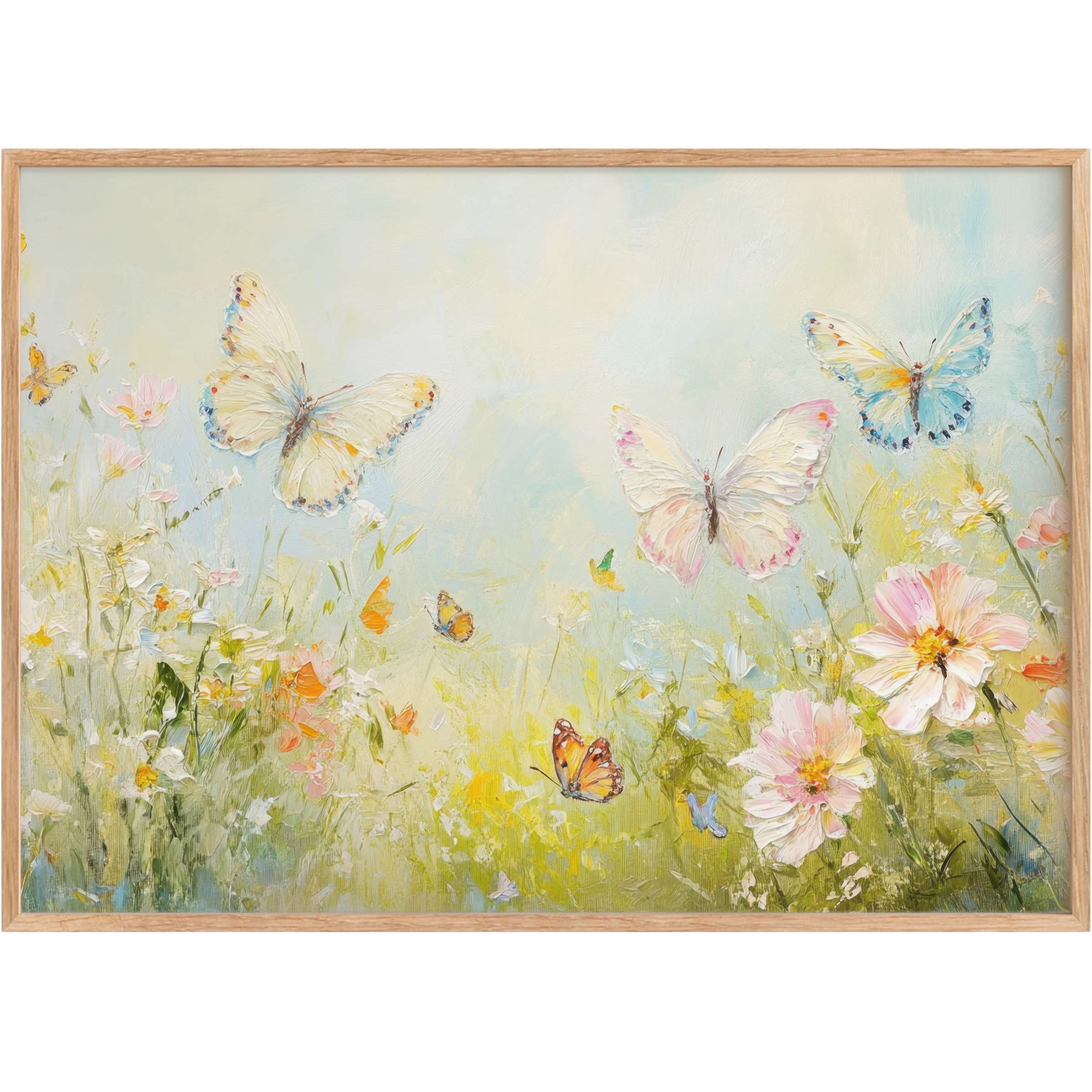 Delicate nursery printable wall art featuring pastel butterflies and soft wildflowers, creating a serene, uplifting springtime aura