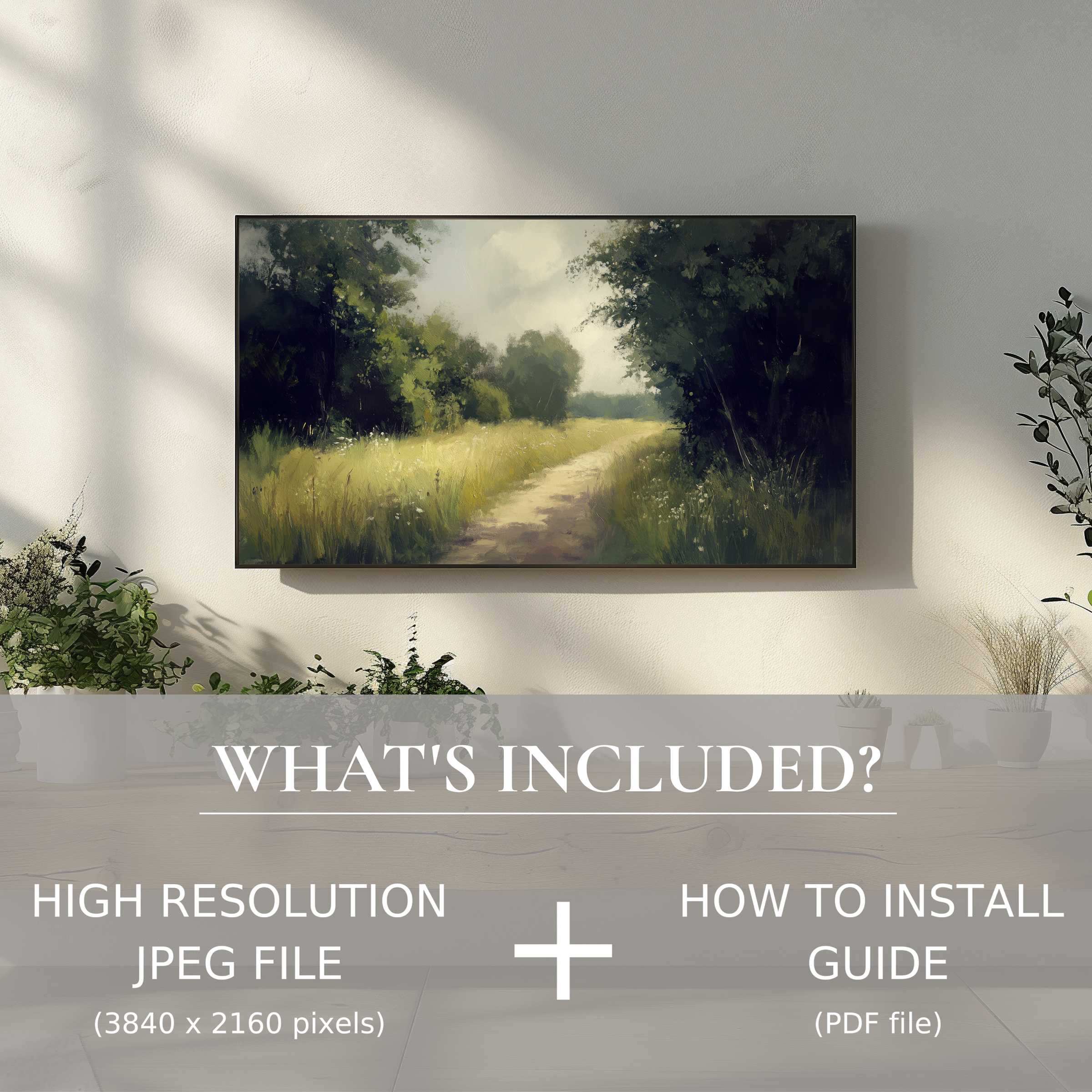 Elegant landscape digital TV art download enhances modern living spaces with easy digital use and high-res JPEG clarity