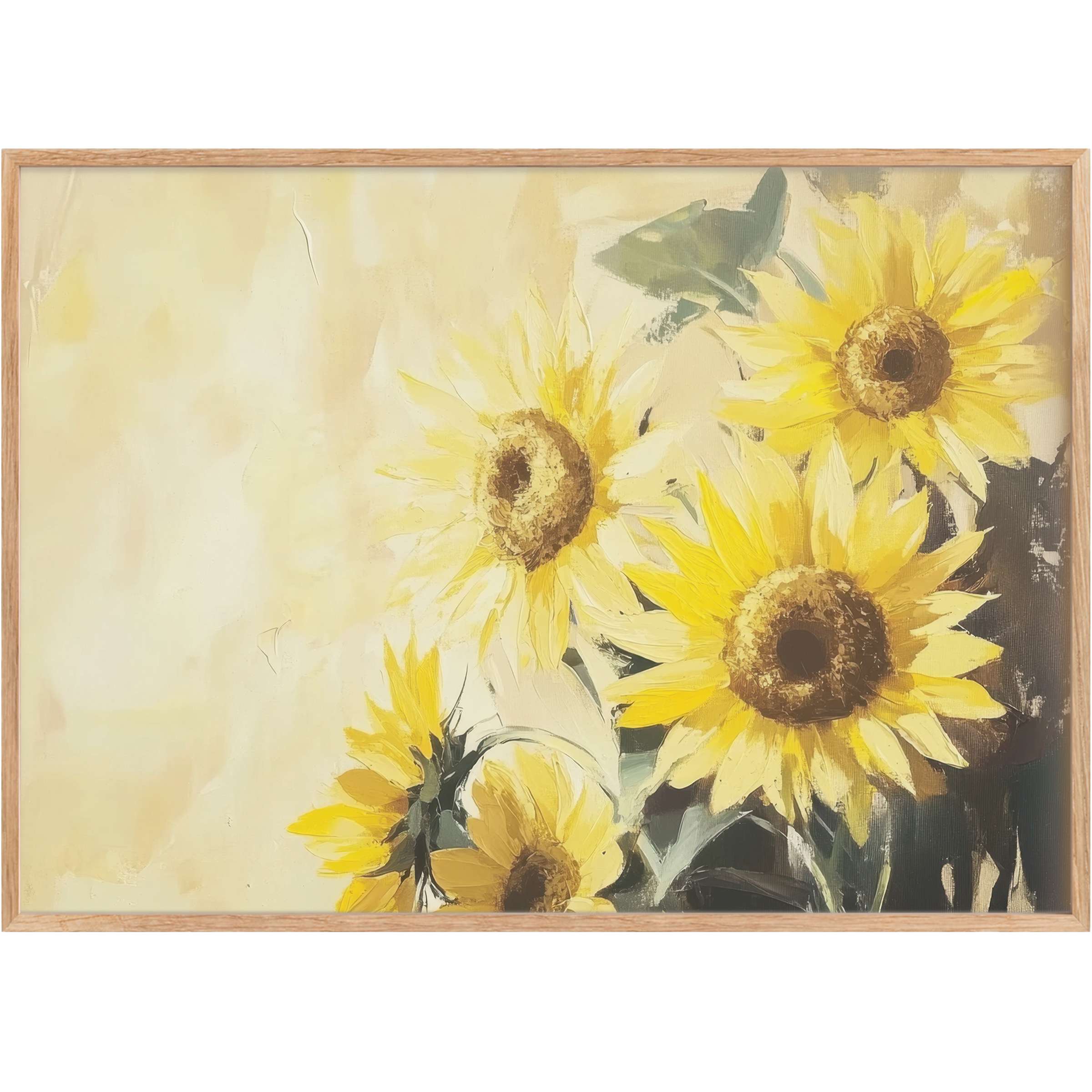 Radiant spring printable wall art featuring sunlit yellow sunflowers, evoking warmth and serene elegance for chic interiors