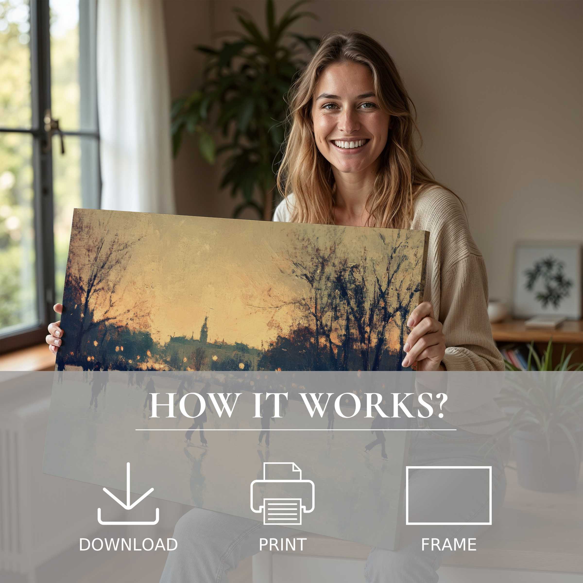 Elegant winter digital art print embraced in a sunlit modern home, inspiring warmth and effortless beauty