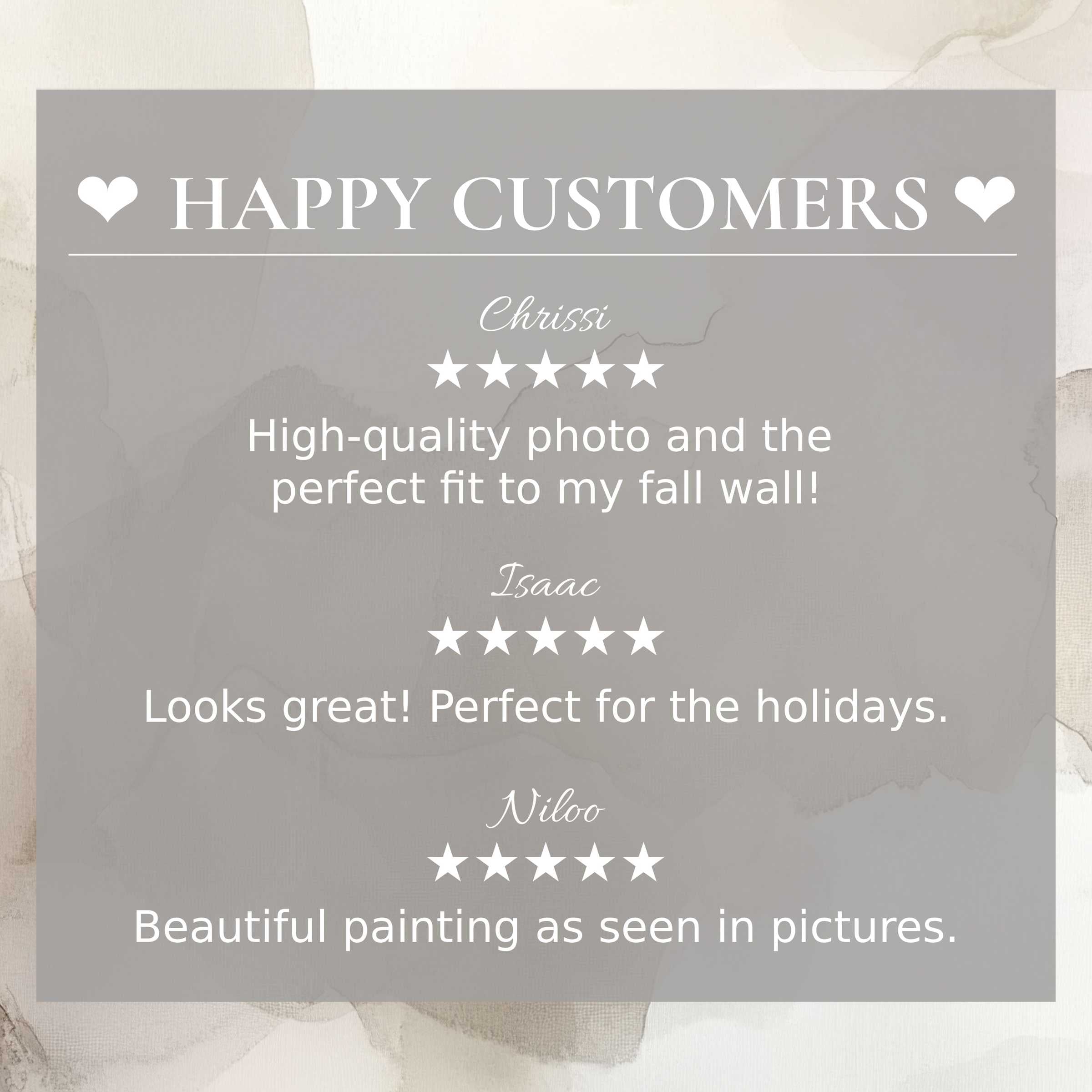 Neutral art for Frame TV with abstract muted sunset hues, showcasing happy customer reviews to inspire trust