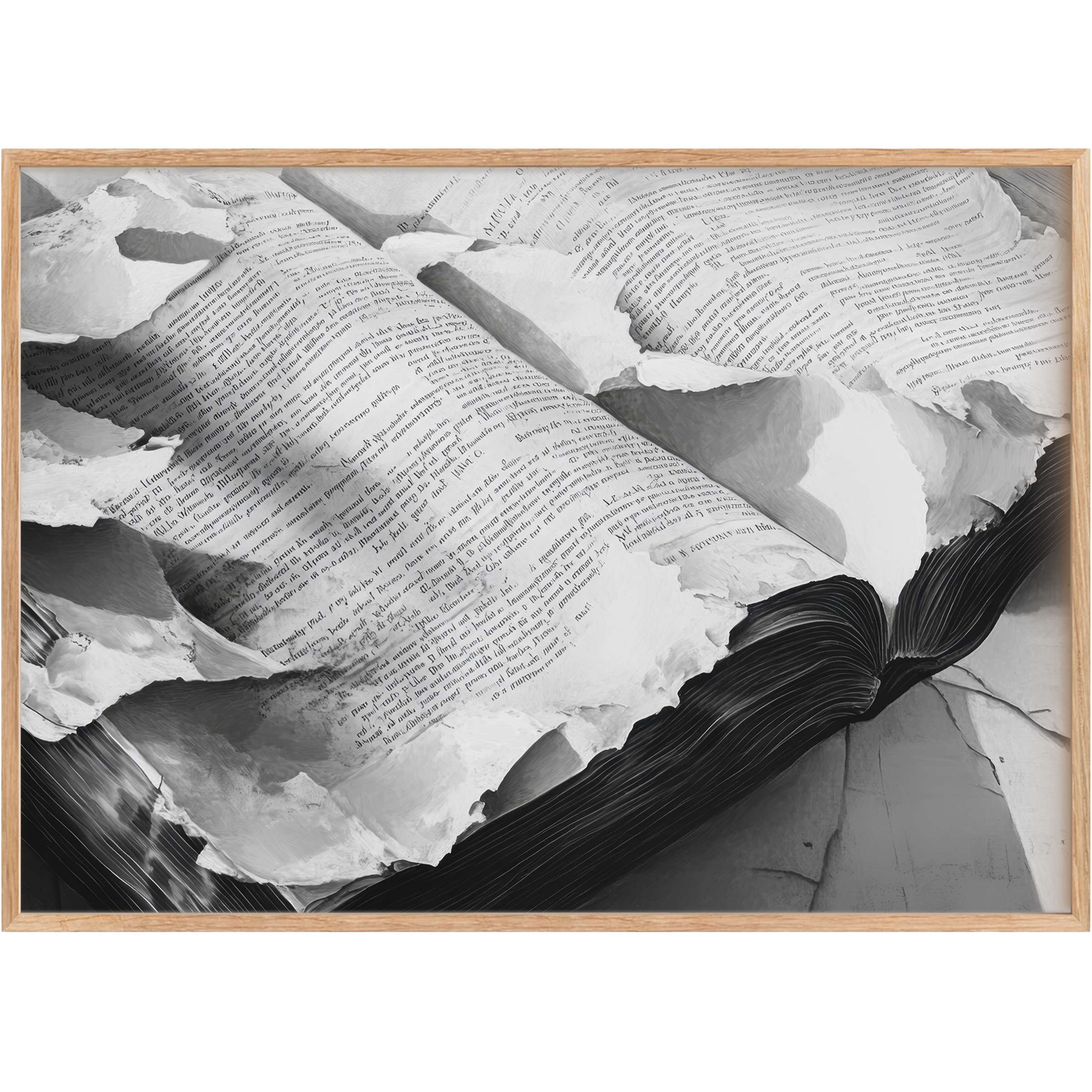 Black and white printable wall art captures the textured elegance of torn pages, evoking a timeless, contemplative mood for sophisticated interiors