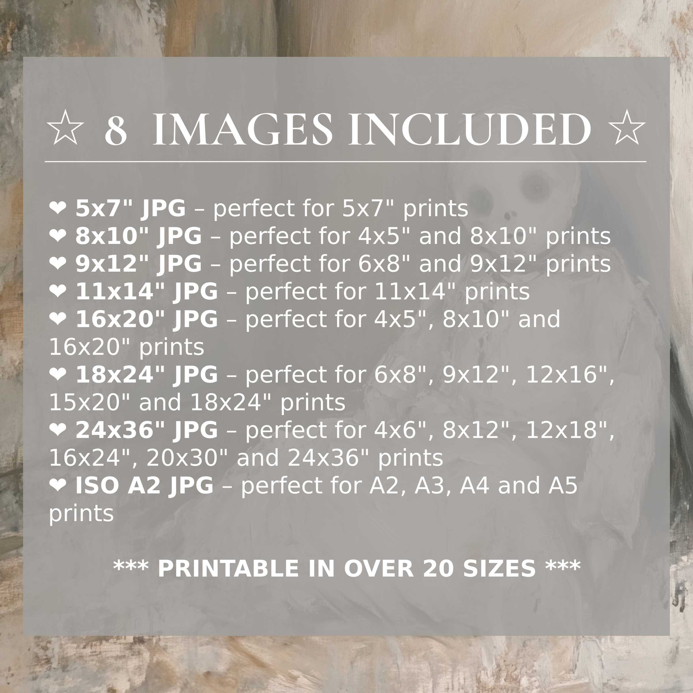 Hauntingly elegant halloween digital print in muted gray and warm beige tones, offered in 8 high-quality sizes for refined modern interiors