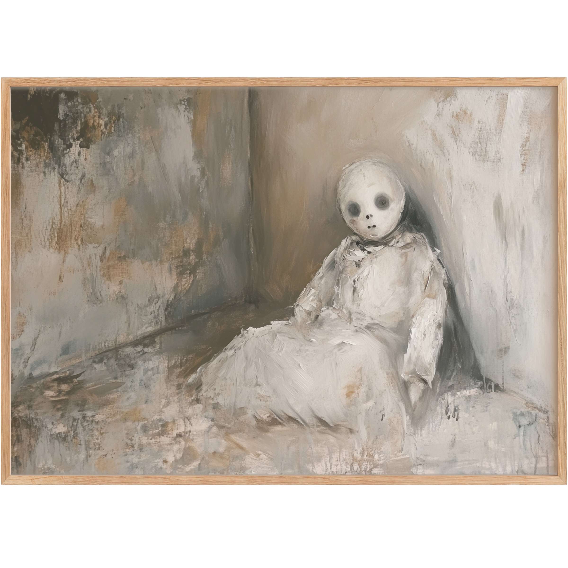 Ethereal and haunting in muted greys and soft whites, this halloween printable wall art evokes a mysterious, introspective mood
