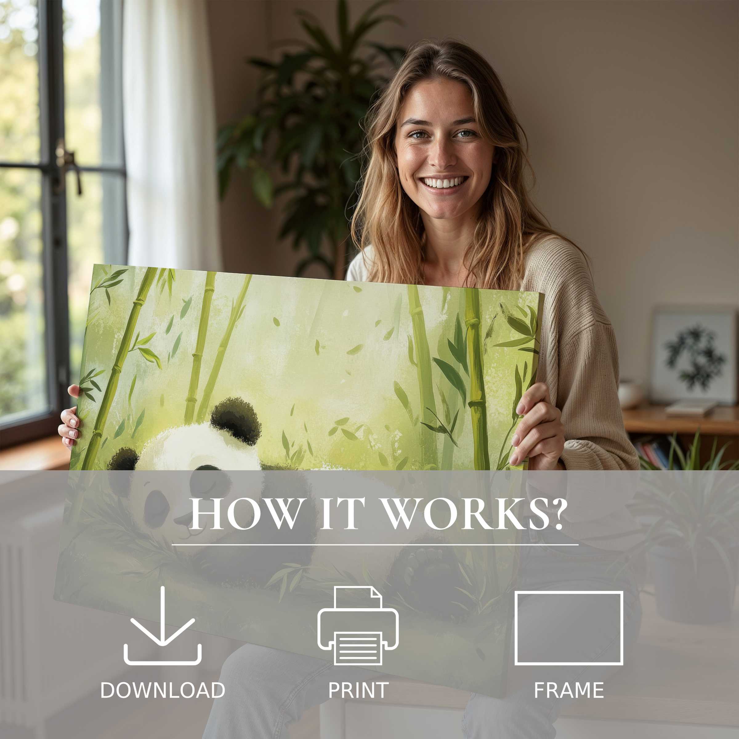 A serene moment of joyful connection, showcasing a nursery digital art print that effortlessly enriches modern living spaces