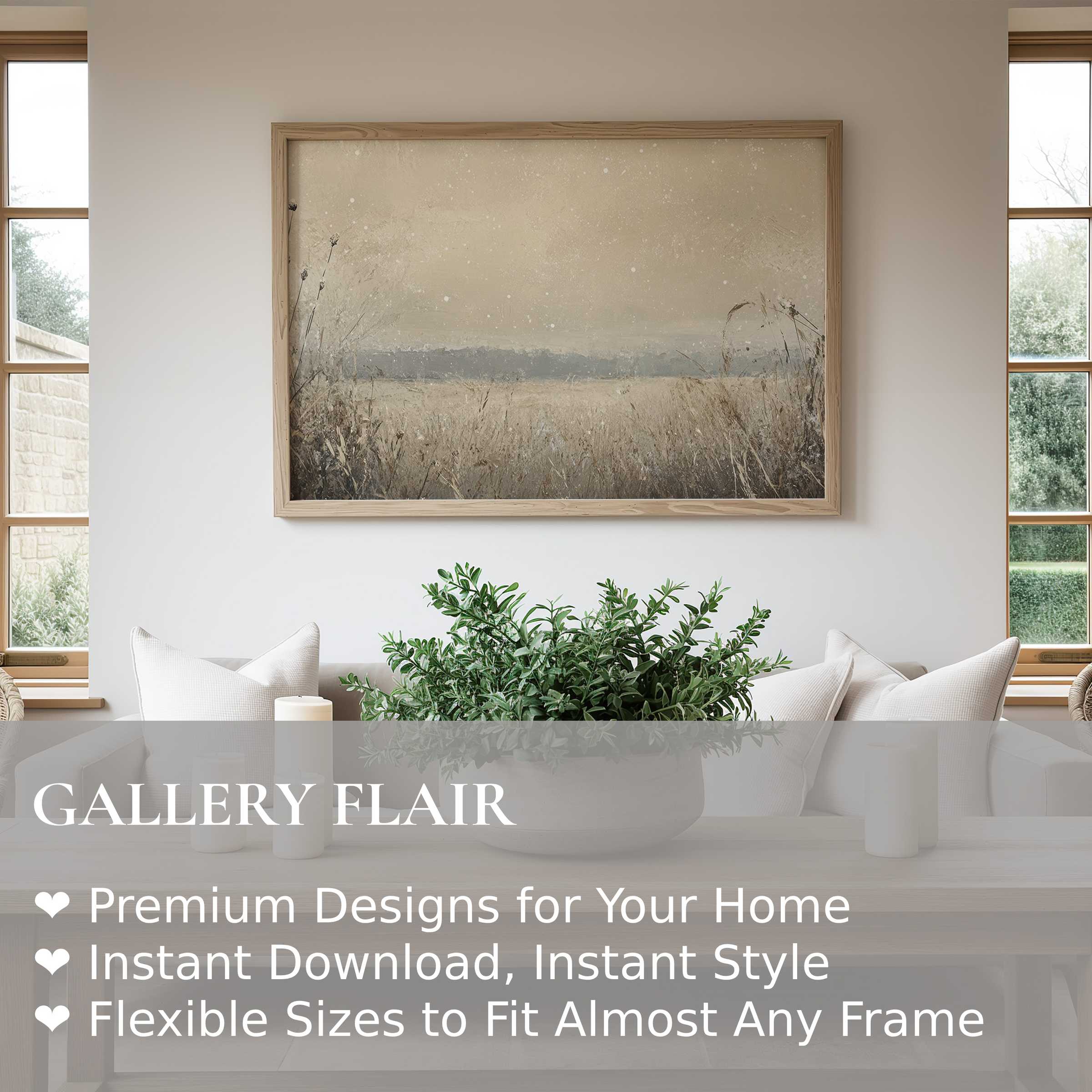 Vintage wall art print evoking serene, soft natural landscapes, enhancing minimalist modern interiors with timeless elegance