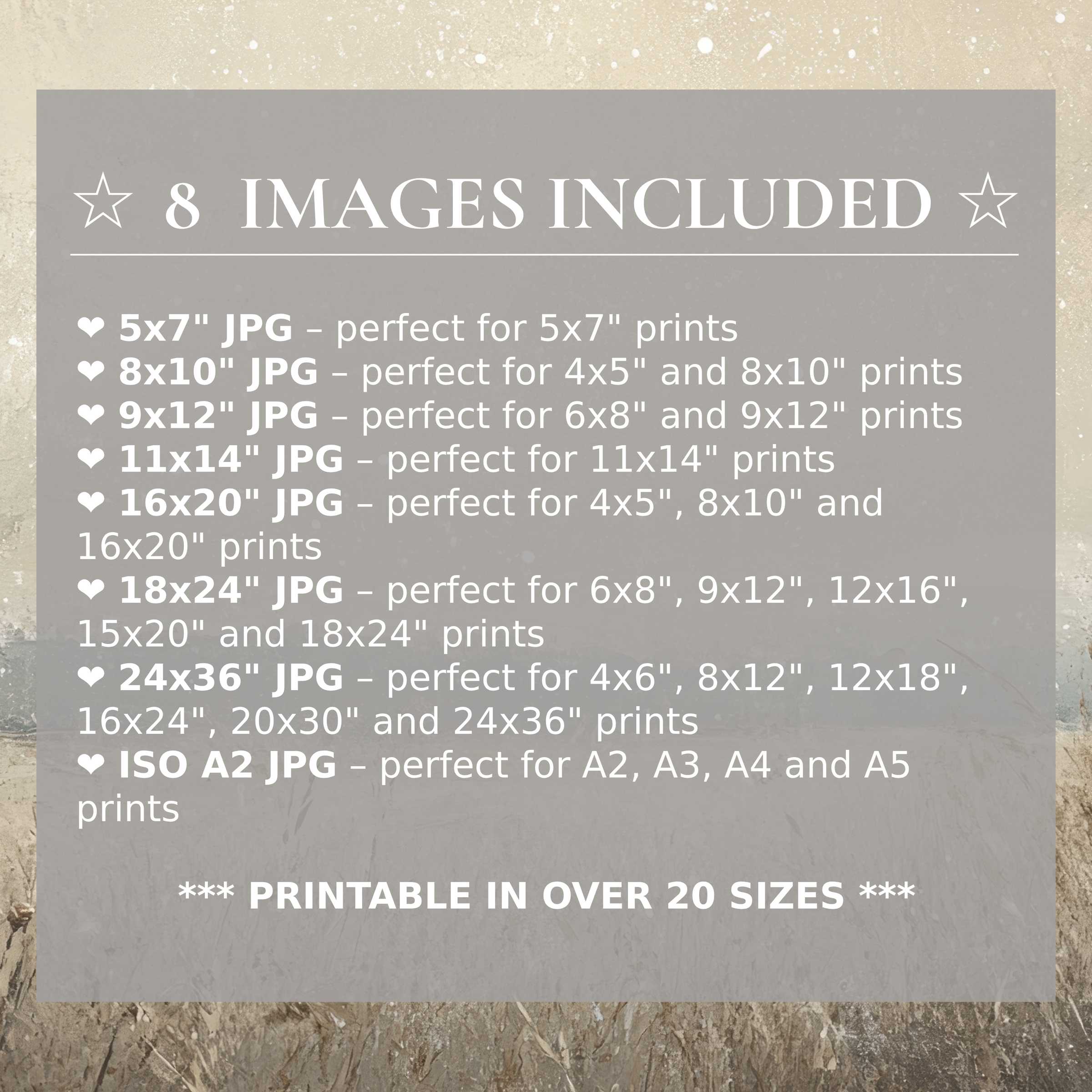 Elegant vintage digital print radiates serene beige and soft gray tones, included in 8 high-quality sizes to effortlessly elevate modern interiors with timeless style and versatile charm