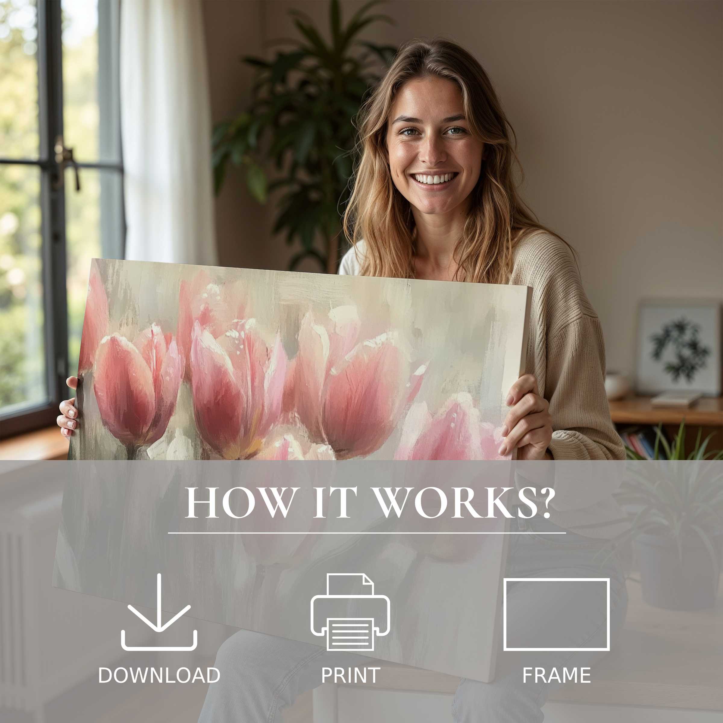 Refined spring digital art print bringing serene joy and effortless elegance to modern homes through moments of genuine connection