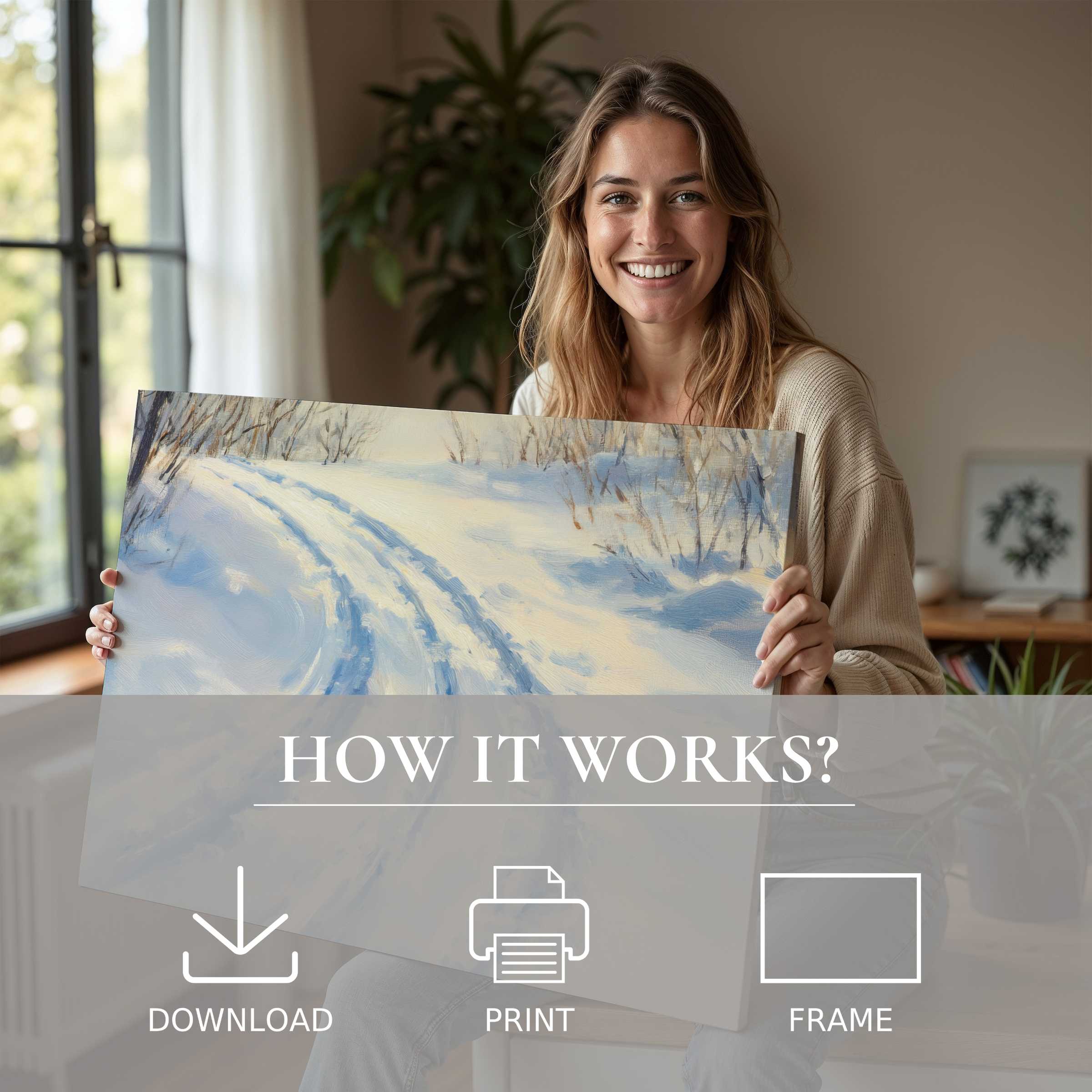 Elegant winter digital art print radiates calm joy, enhancing modern living spaces with effortless beauty and heartfelt connection