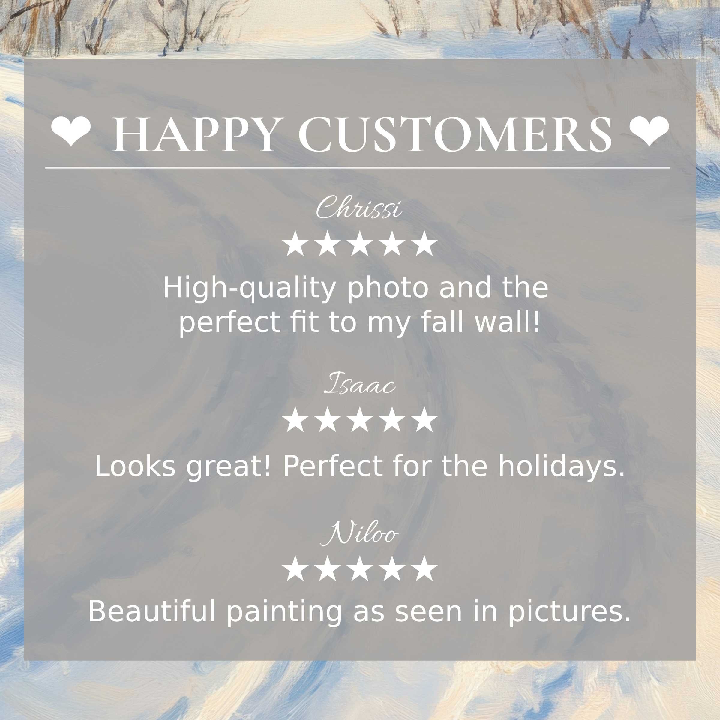 Winter art for Frame TV with abstract sunset hues; layout inspires trust through elegant style and happy customer praise