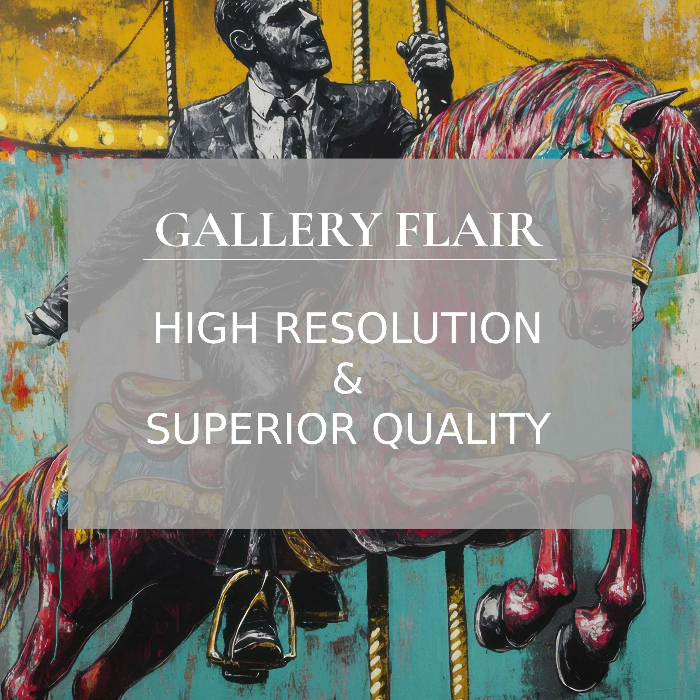 Bold street art printable art capturing a vintage carousel rider in rich hues, elevating modern interiors with premium detail and dynamic energy