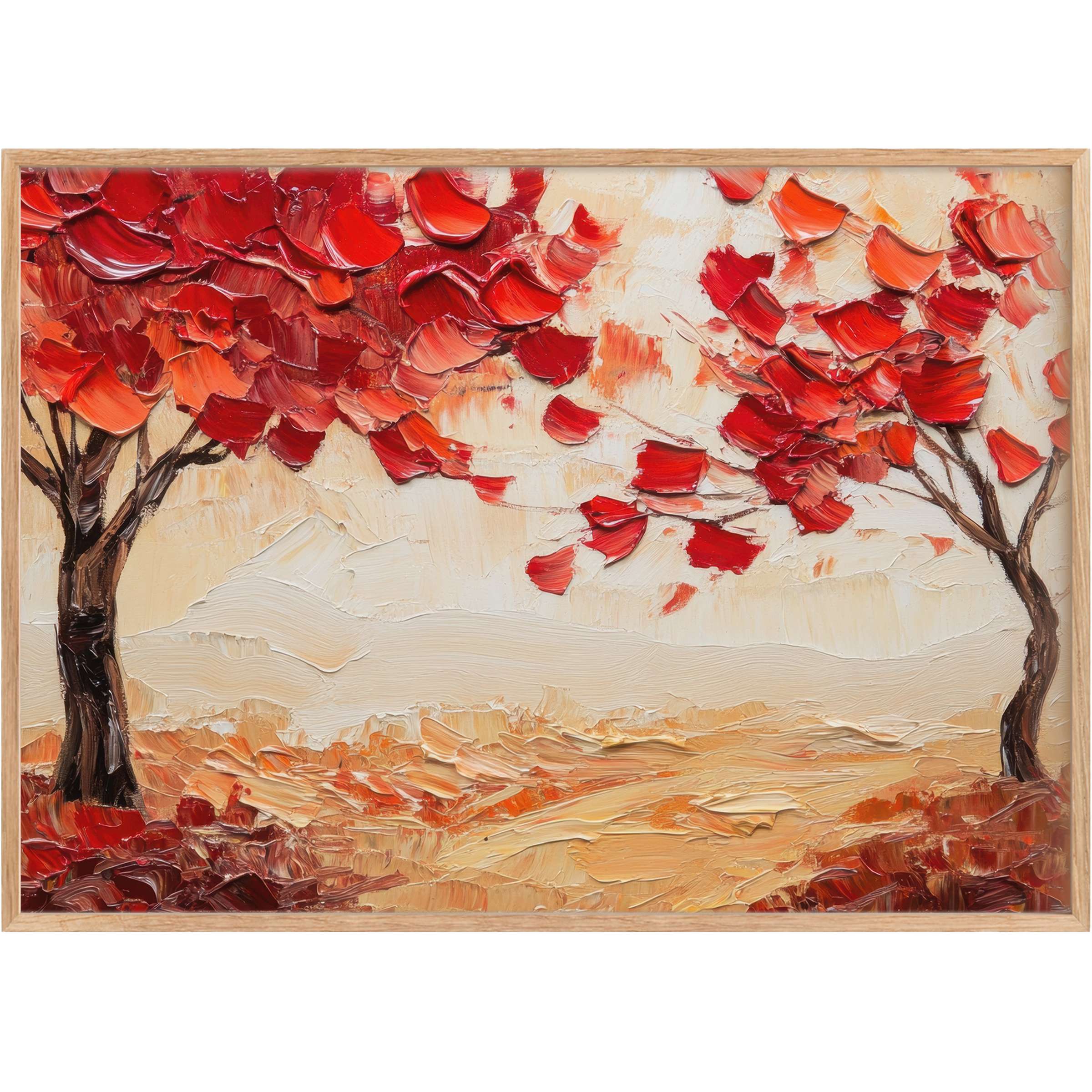 Vibrant fall printable wall art showcasing fiery red and orange leaves, evoking a warm, radiant ambiance for elegant living spaces
