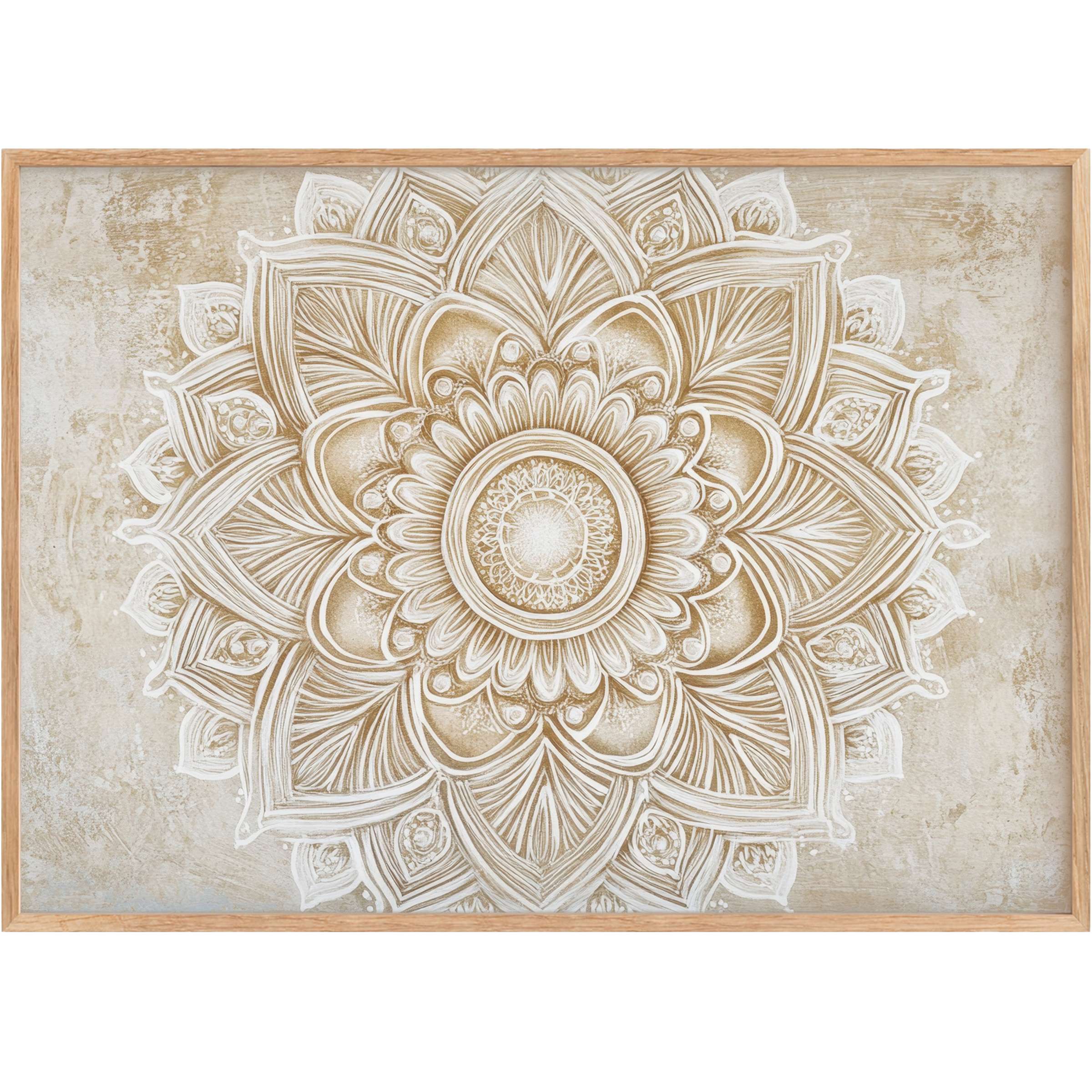 Elegant neutral printable wall art featuring a detailed mandala design in soft beige and white tones, creating a calming, harmonious ambiance
