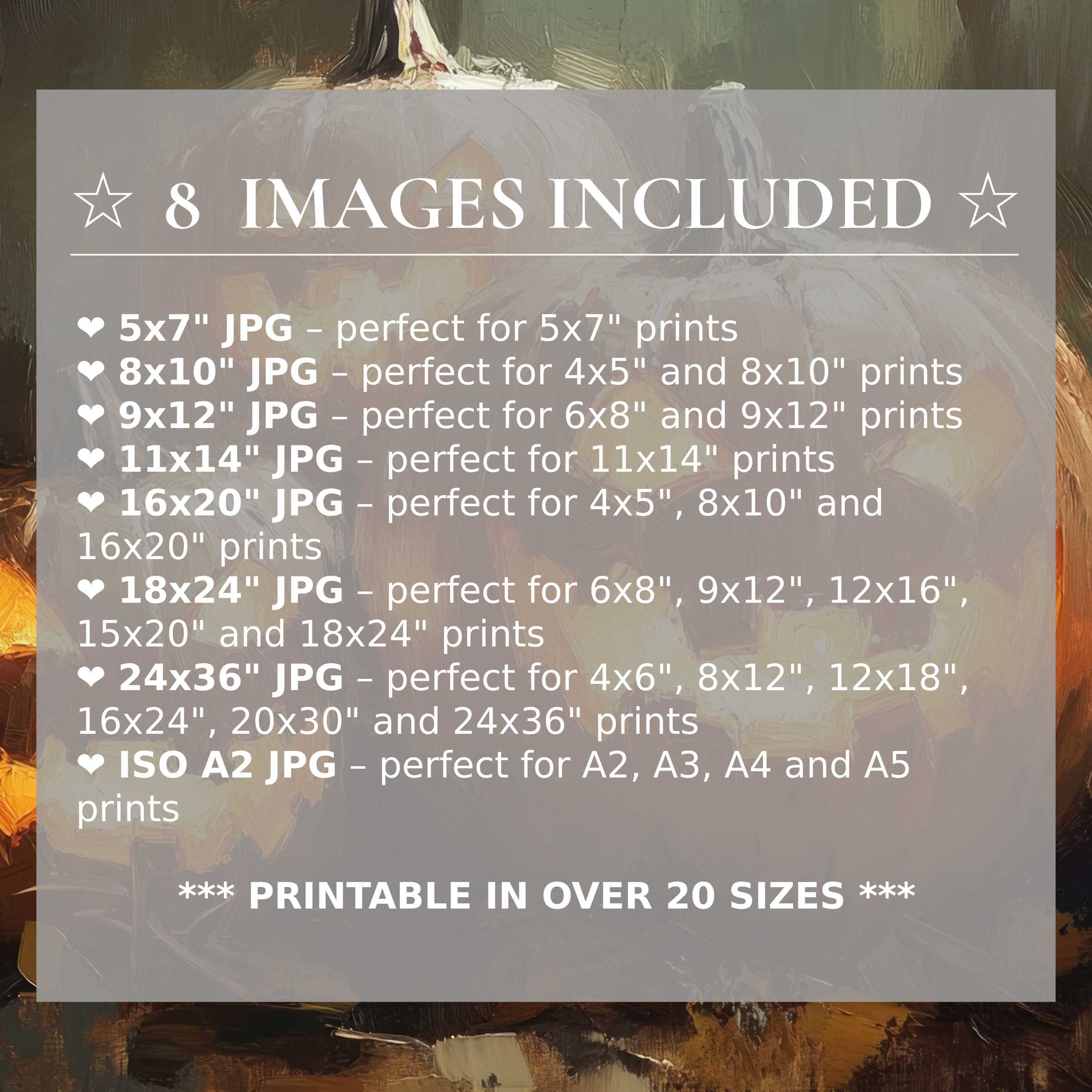Halloween digital print radiates warm amber and muted olive hues with bold, textured strokes; includes 8 high-quality sizes for effortless style elevation in modern interiors
