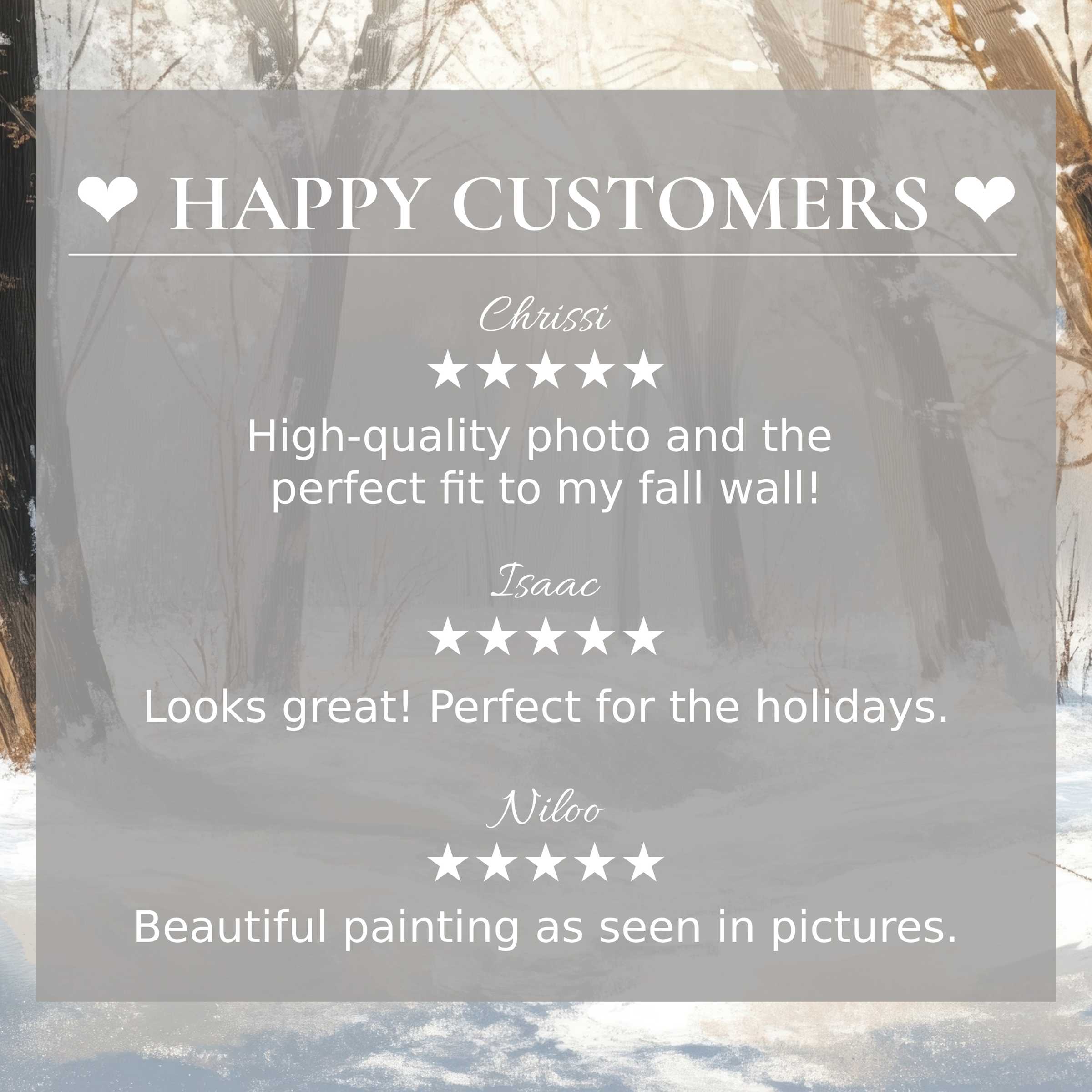 Elegant trees art for Frame TV with abstract muted sunset hues and happy customer reviews building trust