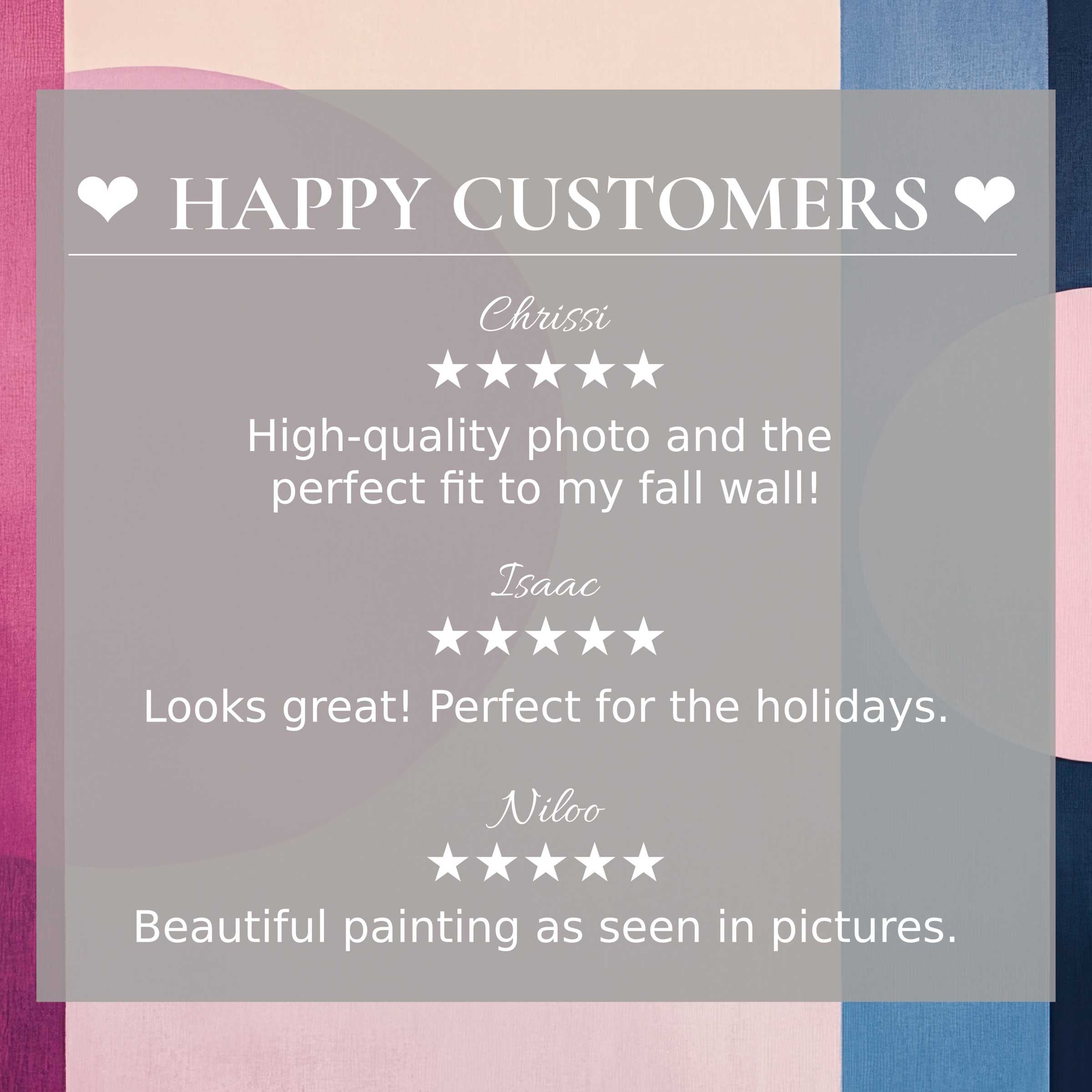 Modern art for Frame TV with abstract sunset tones, showcasing happy customer reviews to inspire trust and elegance