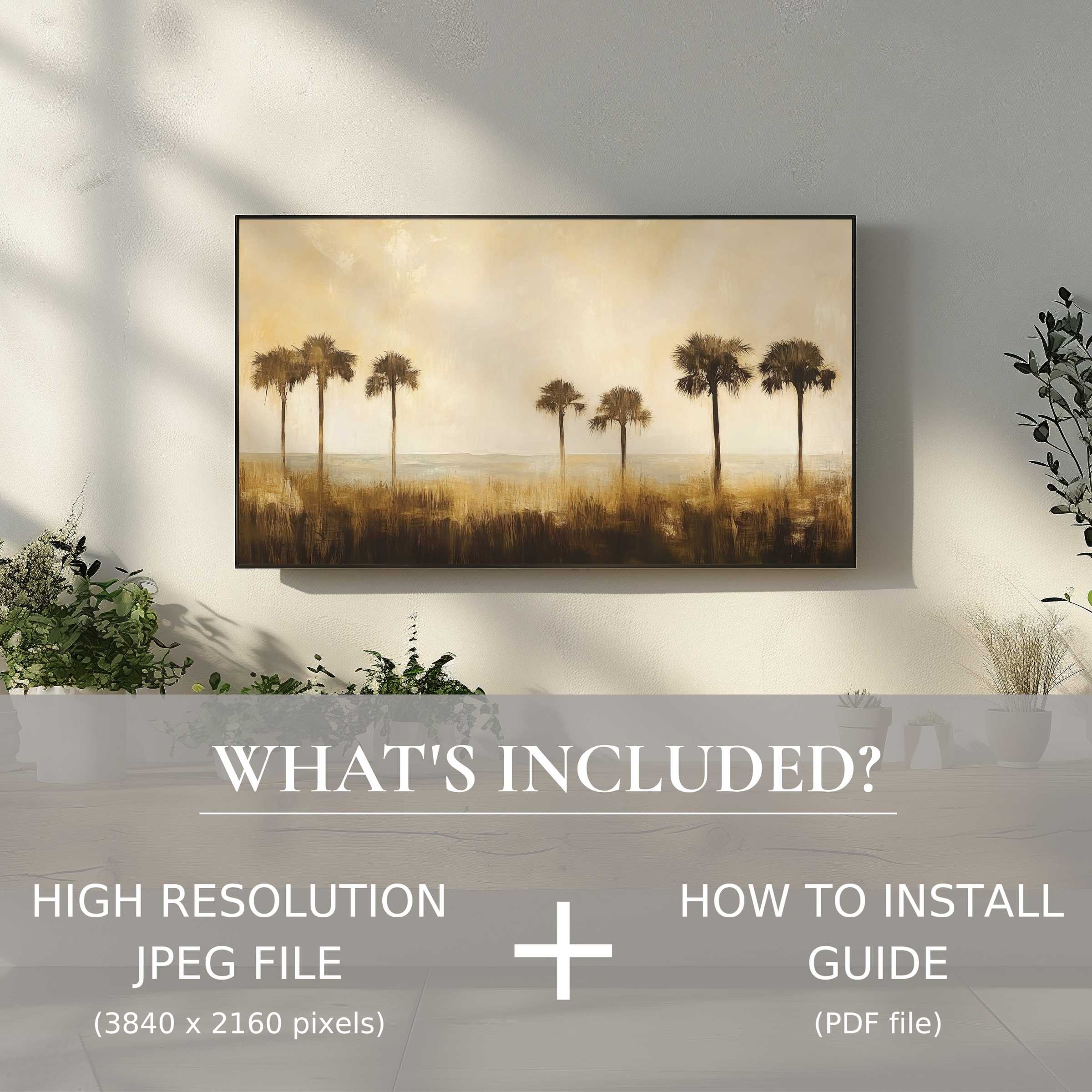 Elegant coastal digital TV art download enhances your space with easy use in a serene modern living room setting