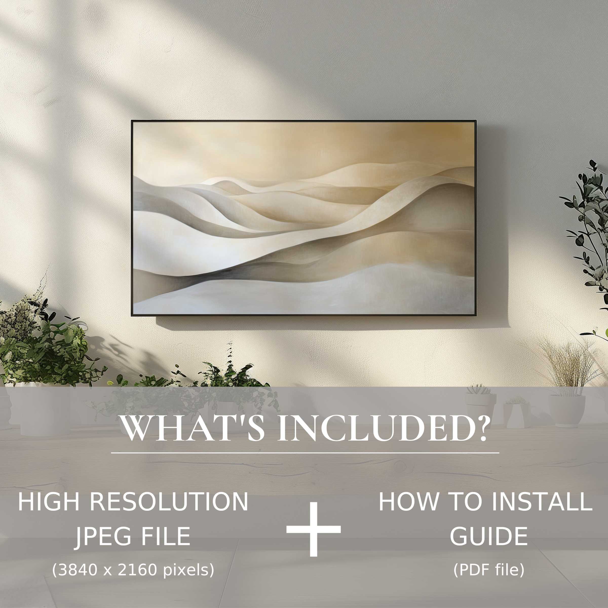 Elegant neutral digital TV art download with smooth beige tones, enhancing modern spaces with easy digital use