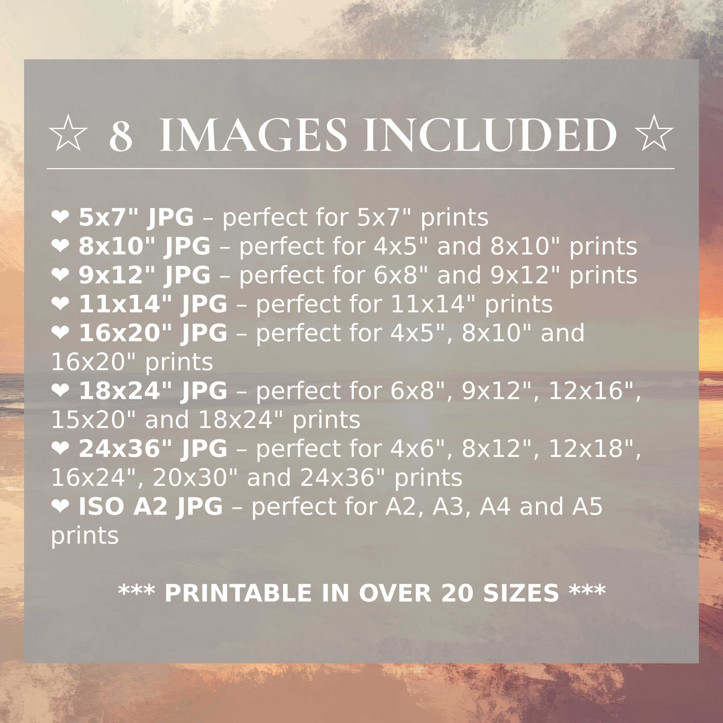 Radiant beach digital print in soft blush and golden hues, enriching modern interiors with 8 high-quality sizes included