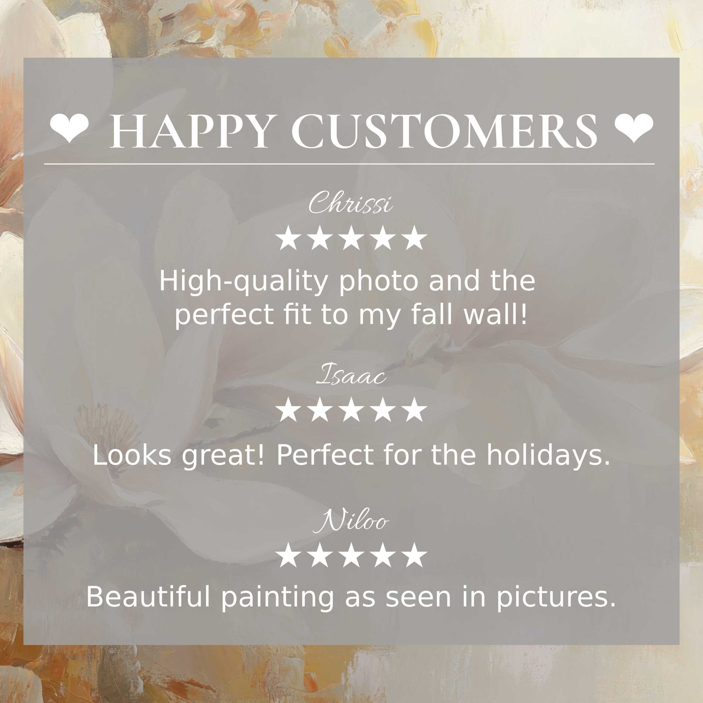 Botanical art for Frame TV with abstract warm hues; happy customer reviews build trust and highlight elegant style
