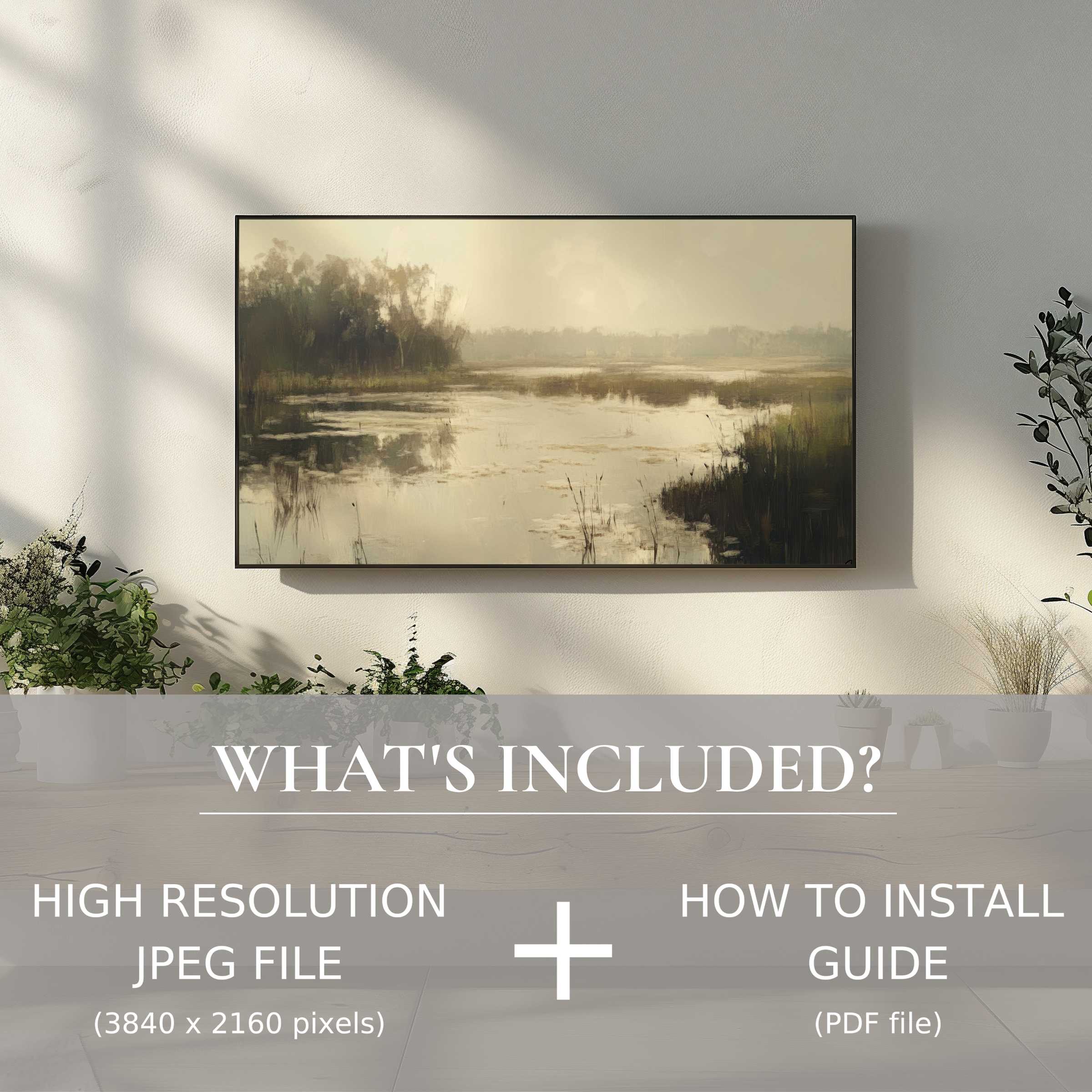 Elegant landscape digital TV art download, effortlessly brightening modern spaces with serene digital ease