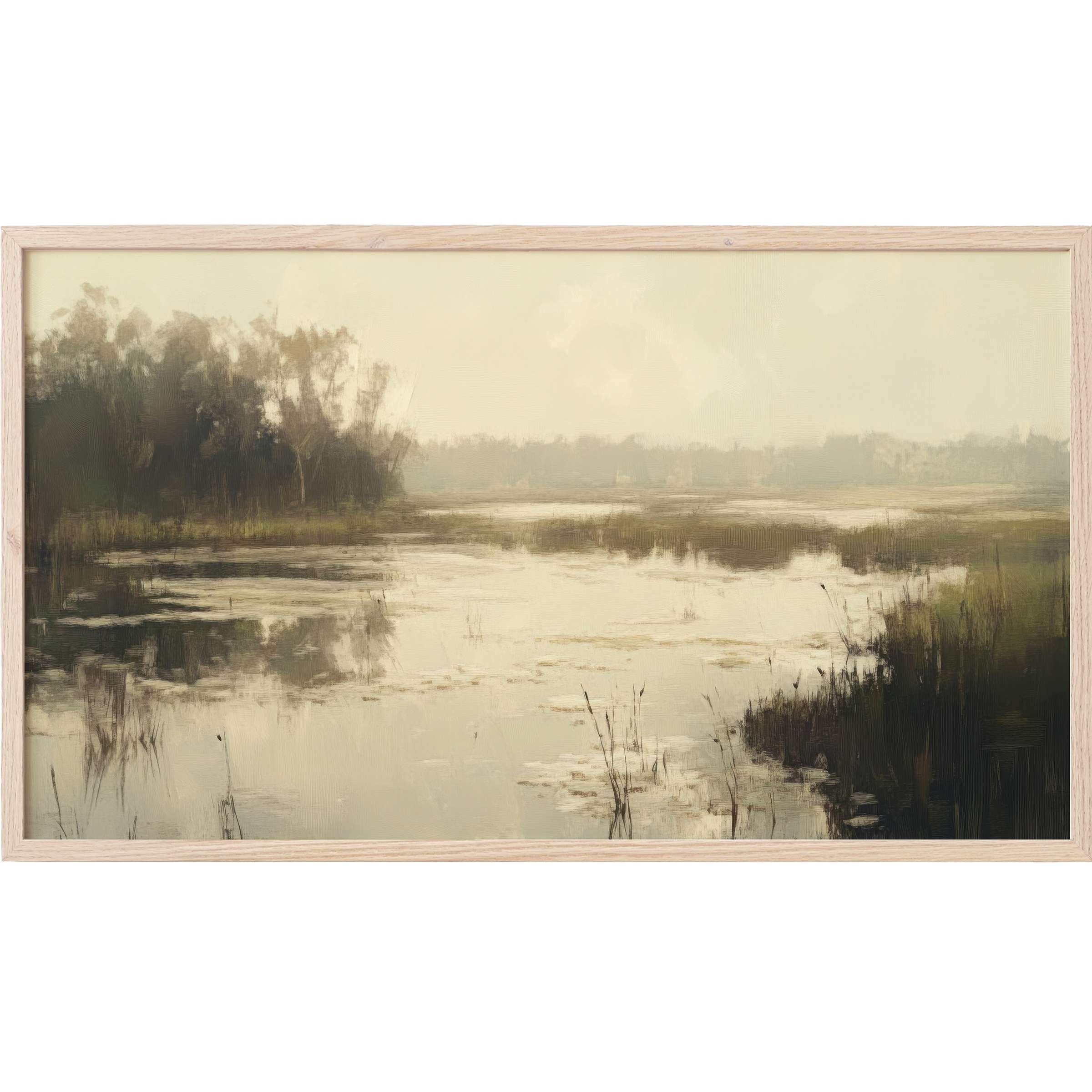 Serene marsh scene in muted earth tones with soft brushstrokes, perfect landscape Frame TV Art for elegant interiors