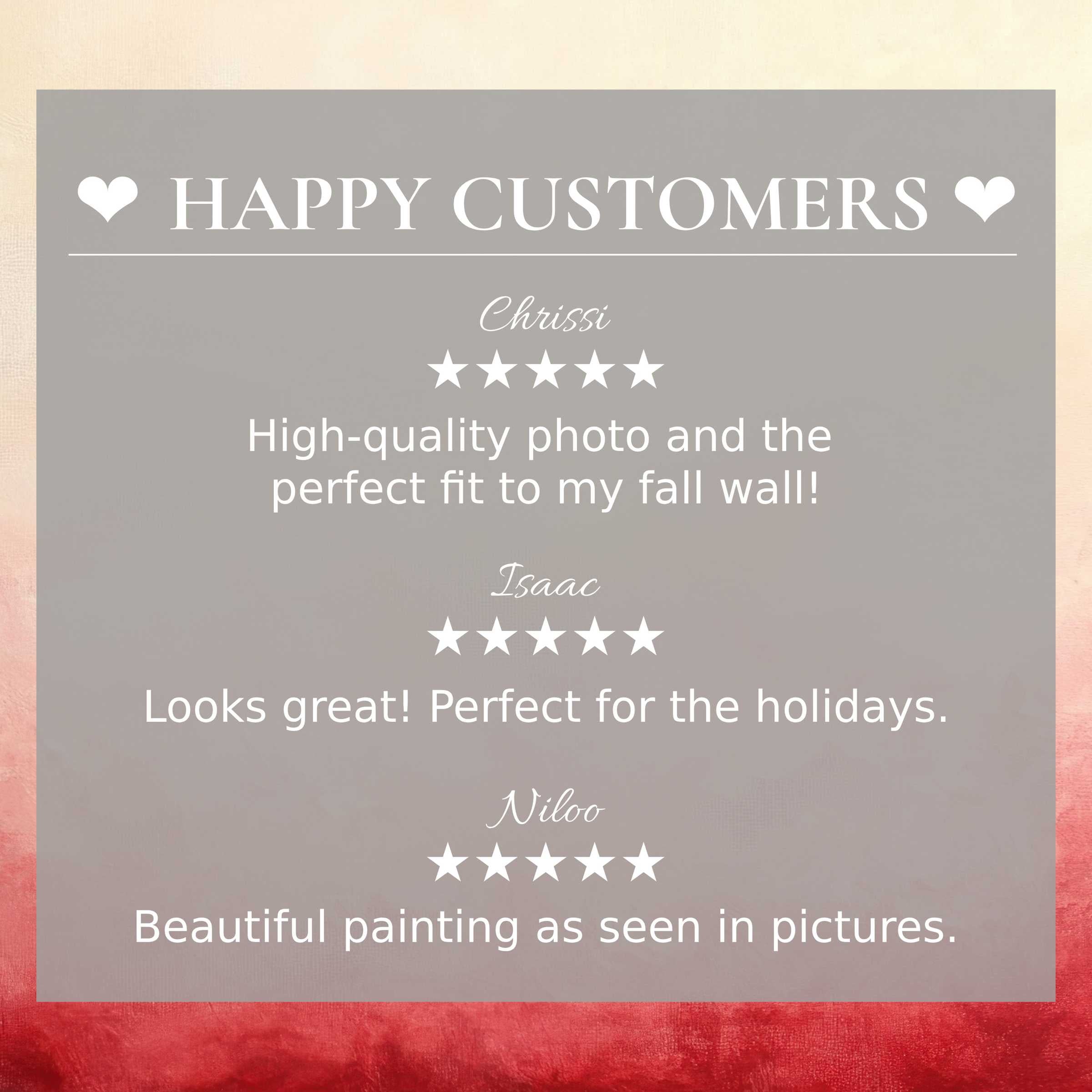 Modern art for Frame TV with abstract sunset hues, featuring happy customer reviews that build trust and elegance