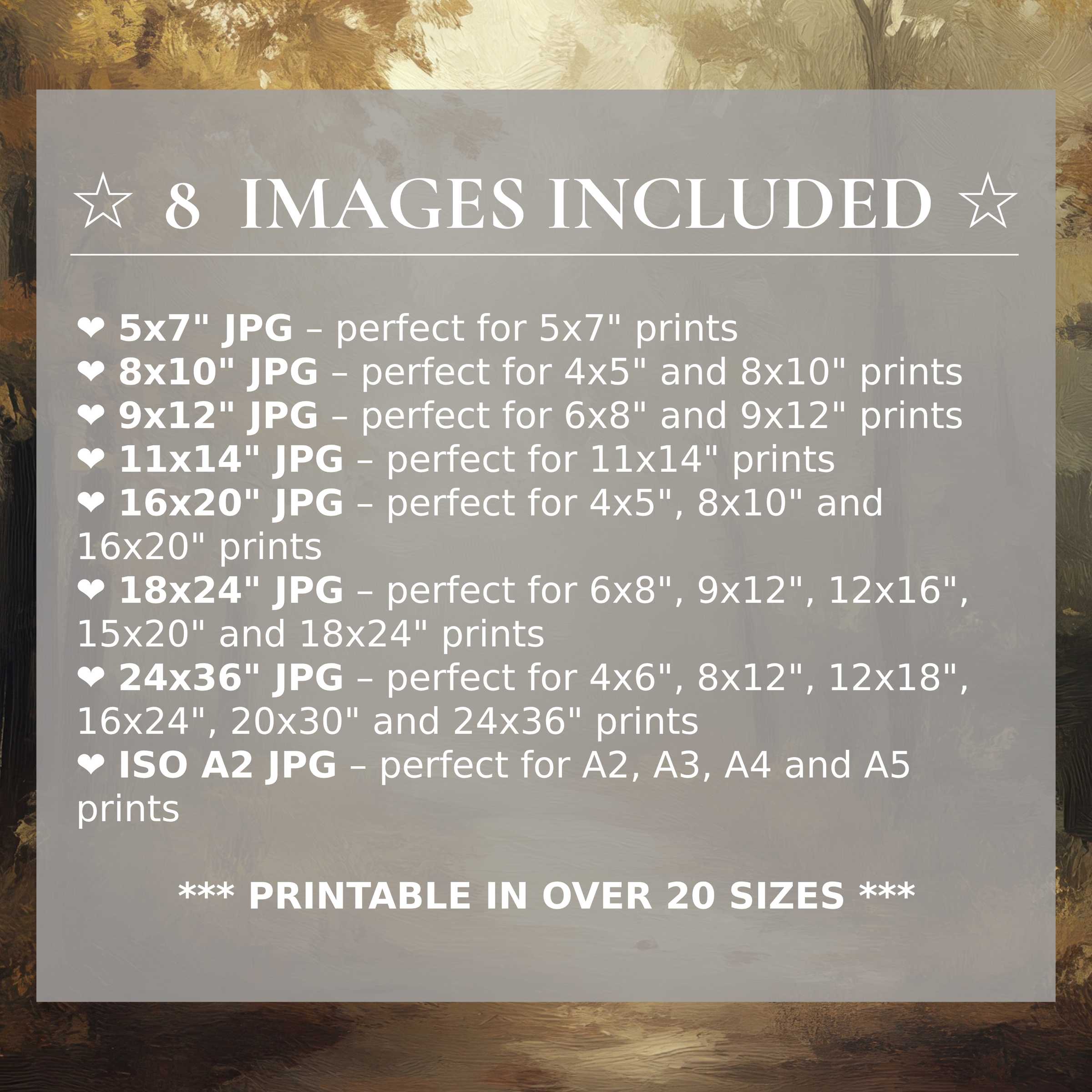 Radiant fall digital print in warm golds and muted browns, delivering timeless elegance in 8 high-quality sizes included