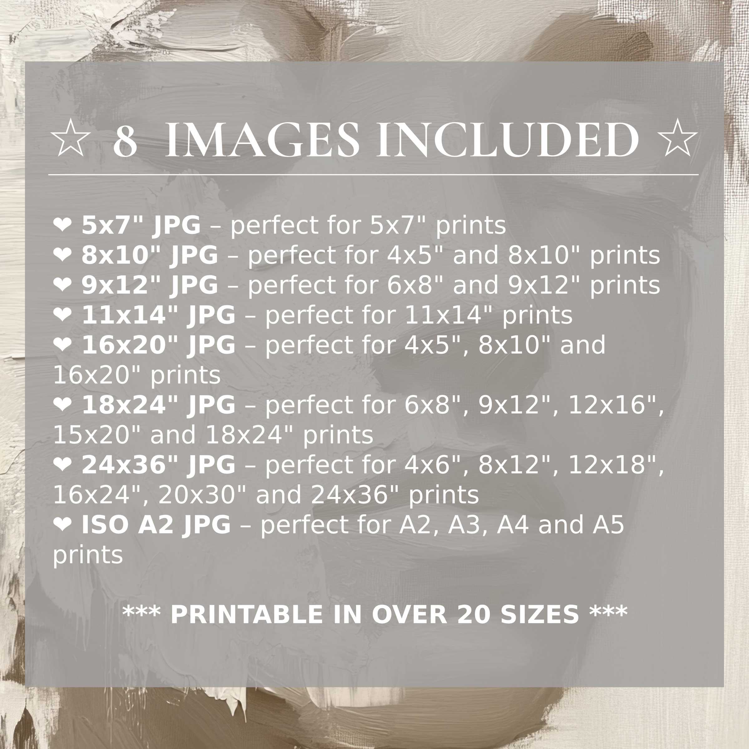 Neutral digital print with warm beige and taupe tones, radiating calm sophistication; includes 8 high-quality sizes for versatile, stylish modern interiors