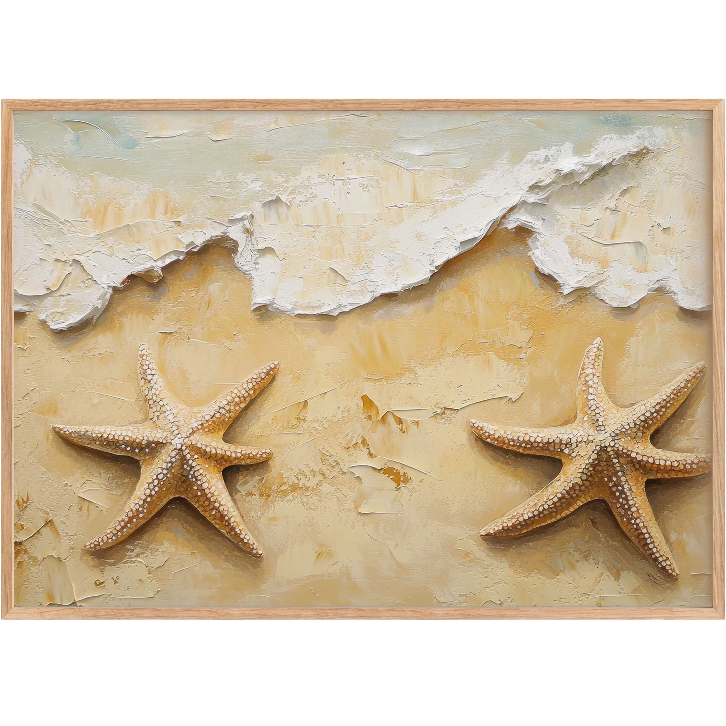 Serene beach printable wall art featuring textured starfish and soft sandy hues, evoking calm coastal elegance