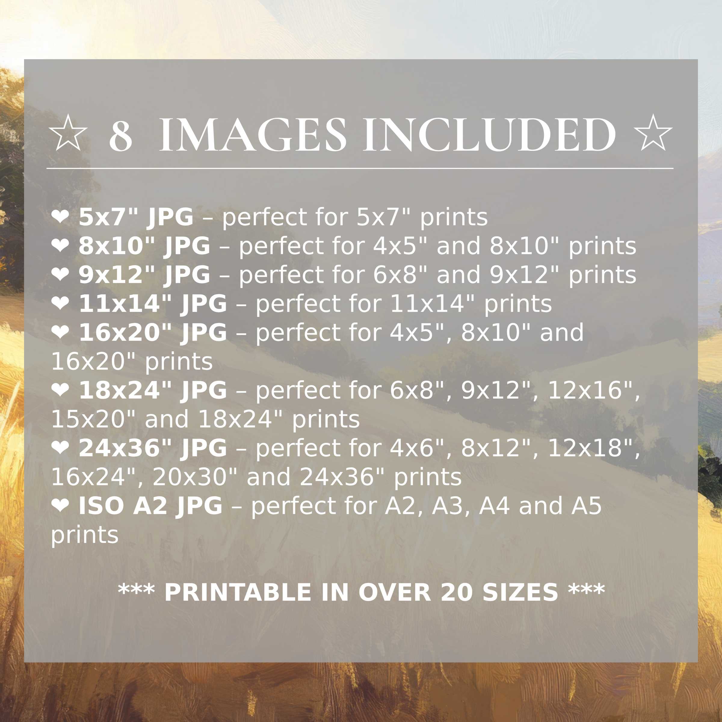 Radiant summer digital print in warm golds and soft blues, elevating modern interiors with 8 high-quality sizes included