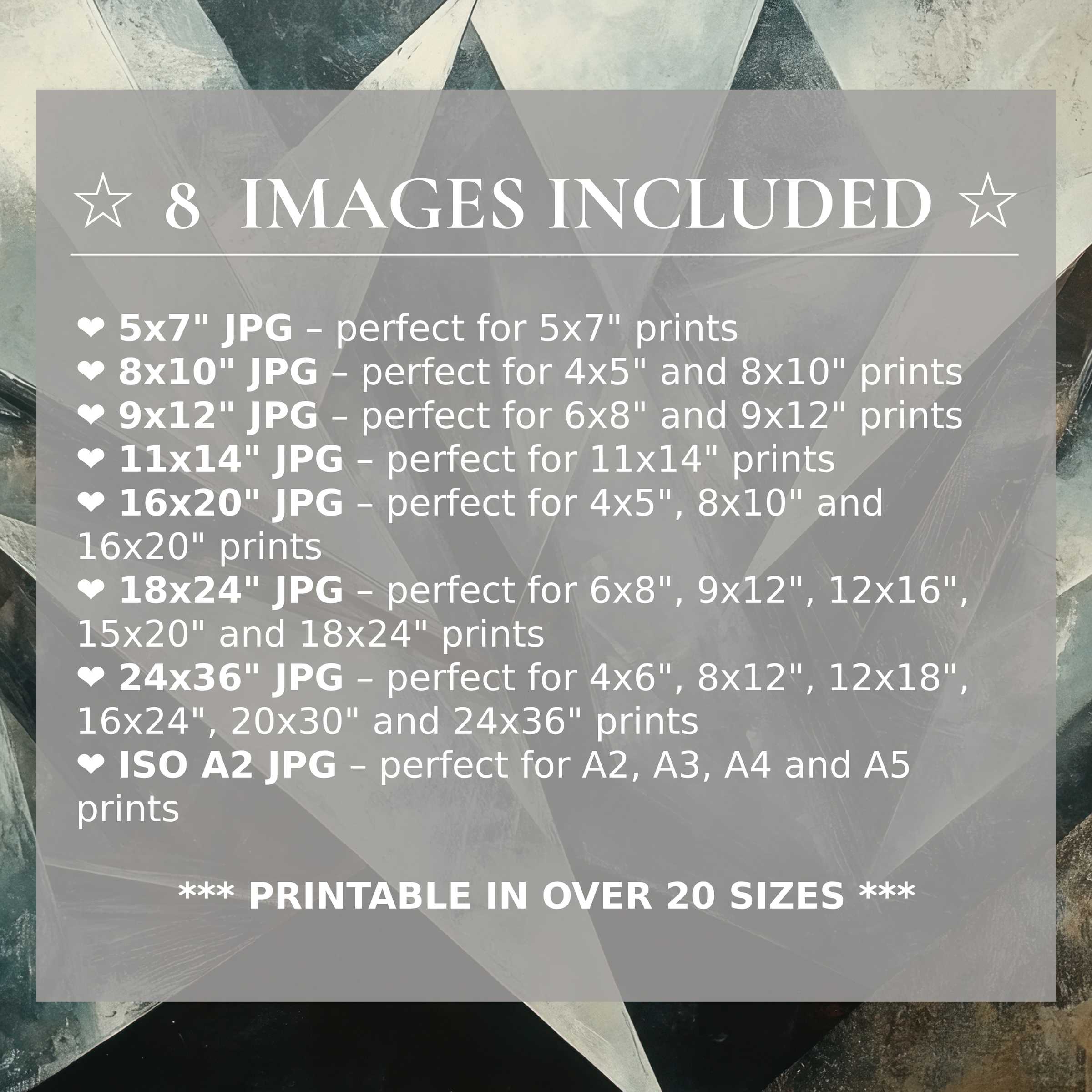 Radiant abstract digital print in muted blues and grays, offering 8 high-quality sizes included to elevate modern interiors with versatile elegance