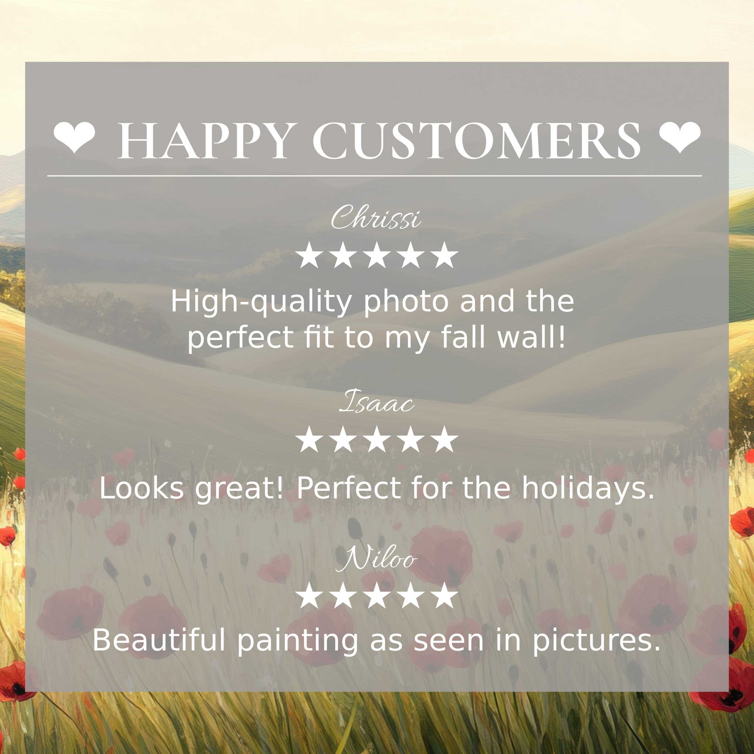 spring art for Frame TV with abstract sunset hues, showcasing happy customer reviews and elegant, trust-building design