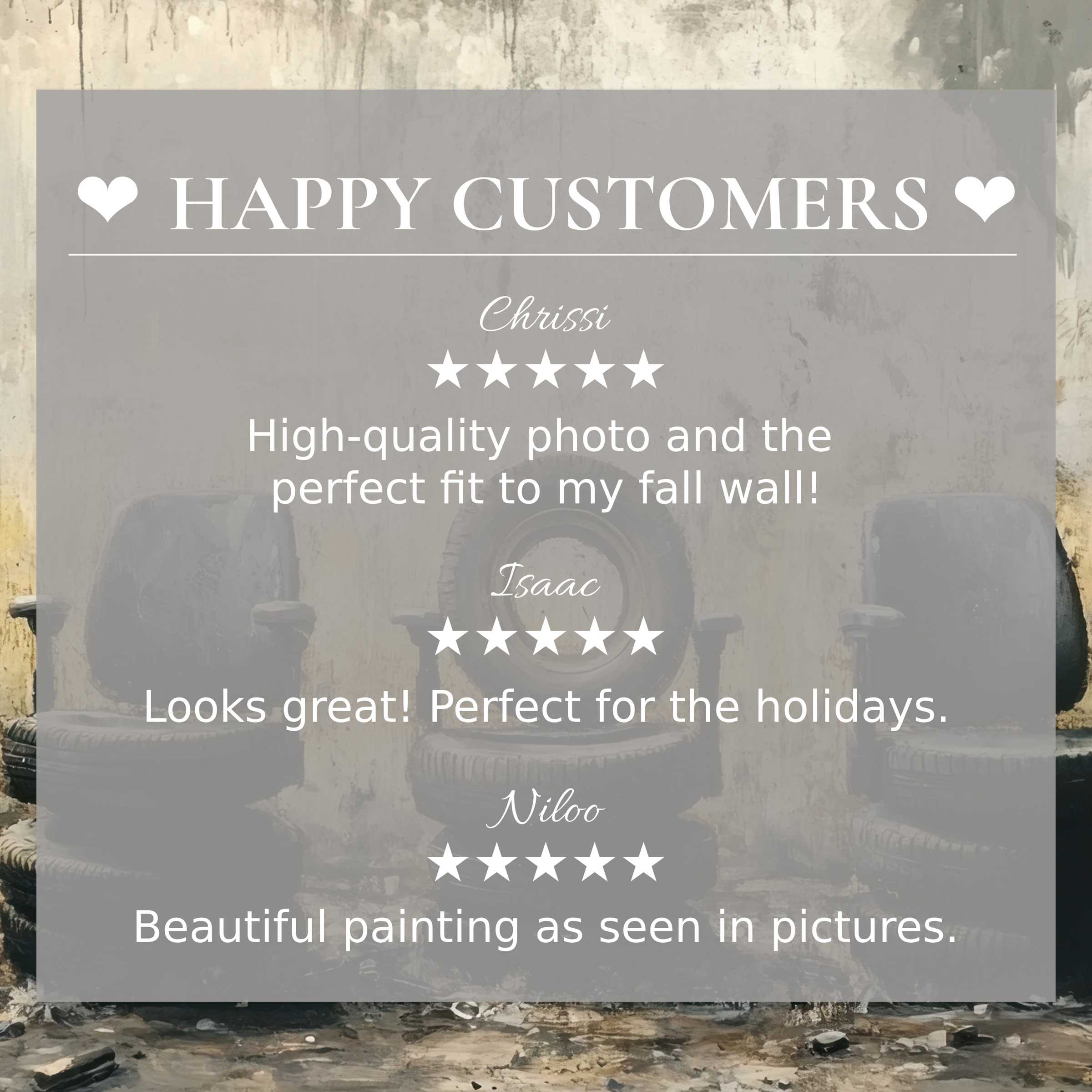 Street art for Frame TV backdrop with abstract muted tones, showcasing happy customer reviews and refined elegance