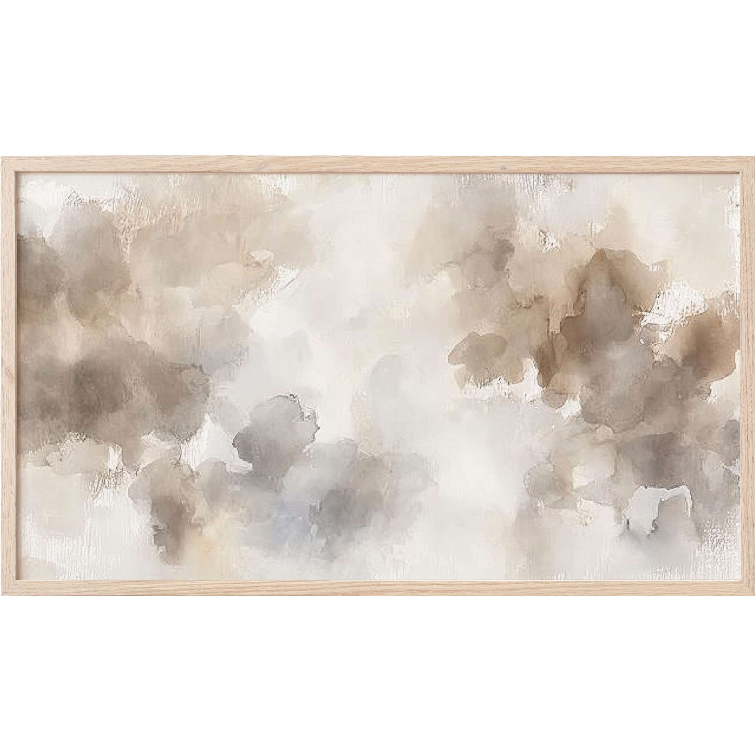 Soft abstract washes of beige, gray, and cream in a light wood frame for refined neutral Frame TV Art
