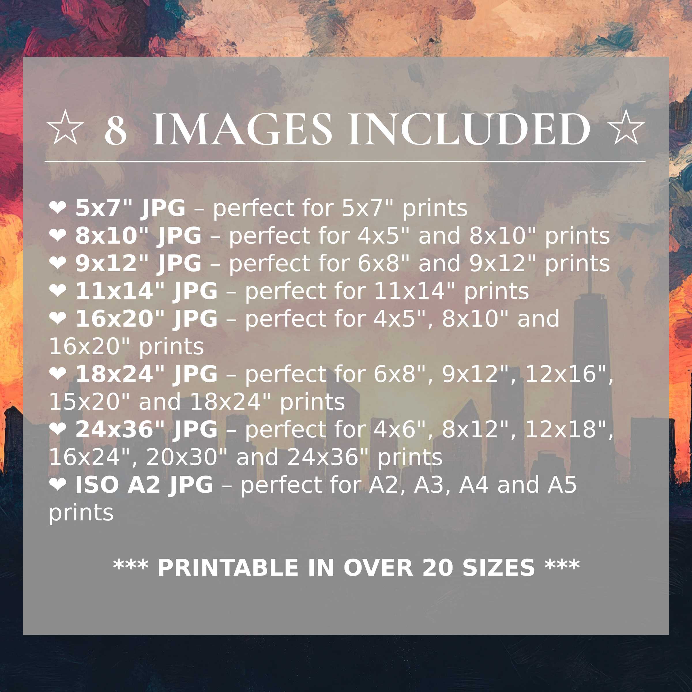 Radiant urban digital print in warm peach and deep navy hues, elevating modern interiors with style and 8 included sizes