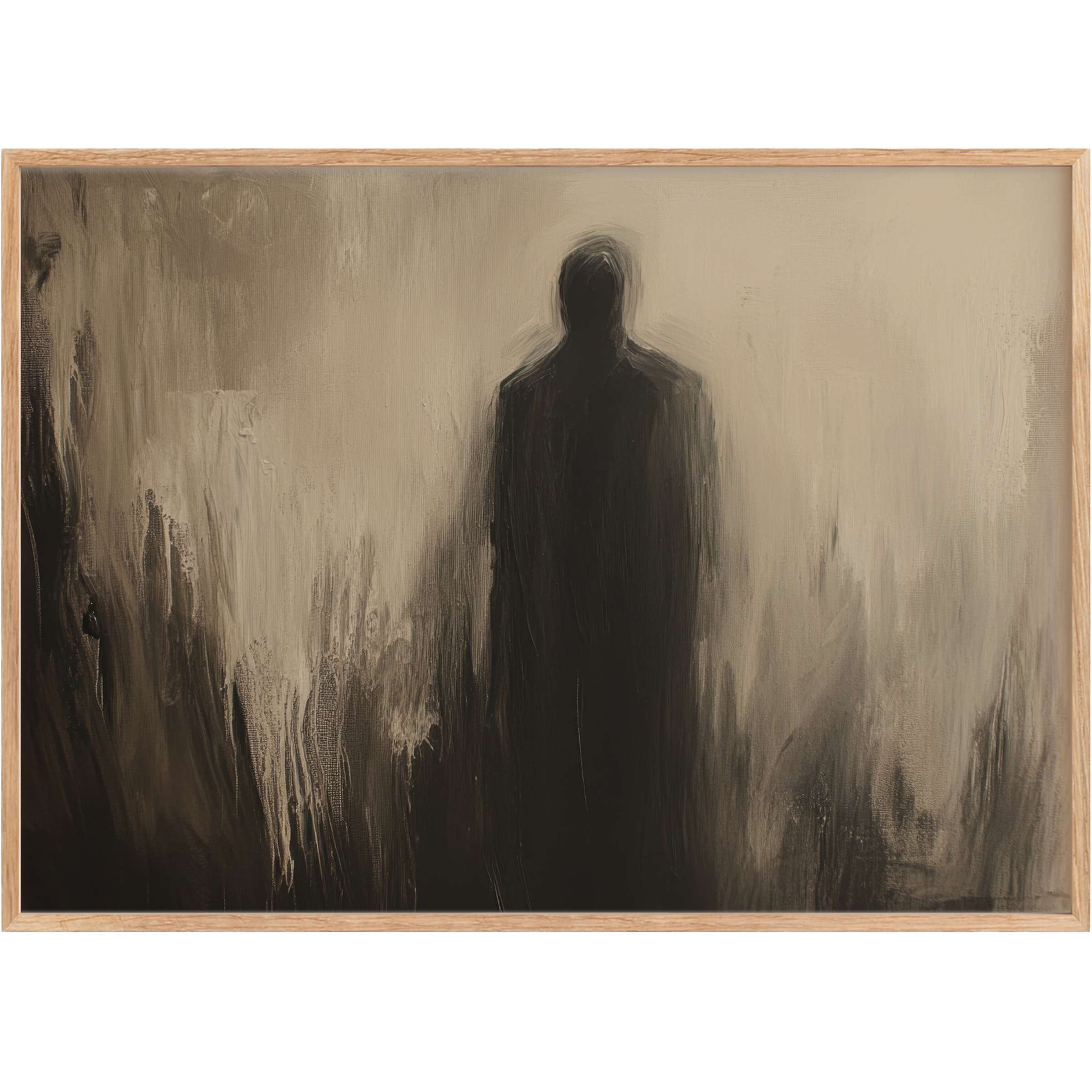 Evoke mystery and elegance with this Halloween printable wall art, featuring a shadowed silhouette in moody sepia tones for a bold, haunting ambiance