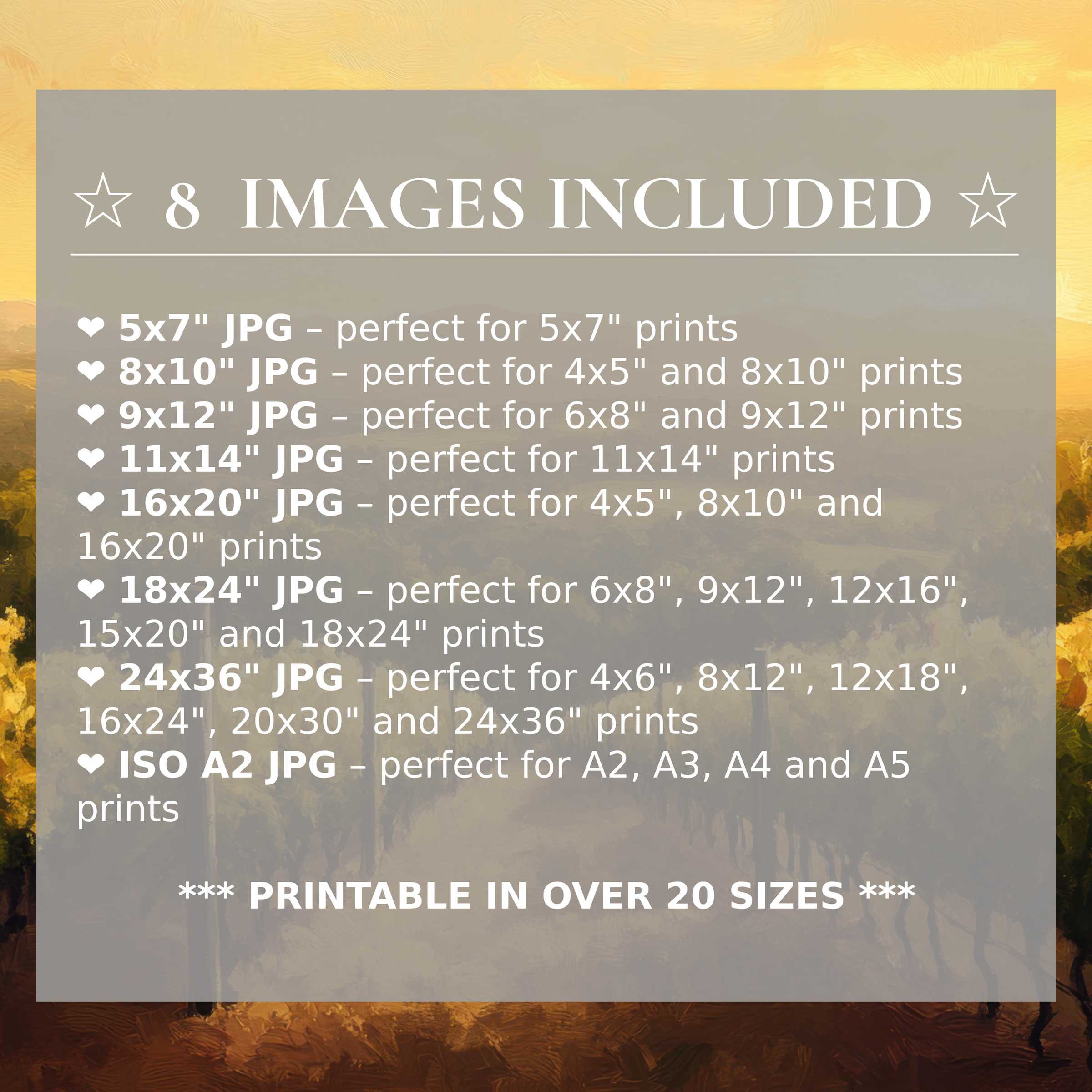 Radiant vintage digital print in warm golds and rich earth tones, elevating modern interiors with timeless style Includes 8 high-quality sizes